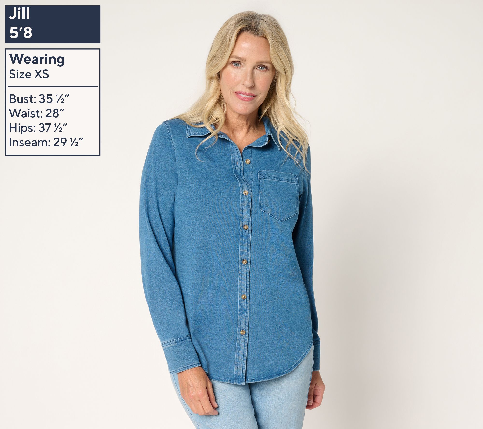 Ree by The Pioneer Woman Knit Denim Button Front Shirt