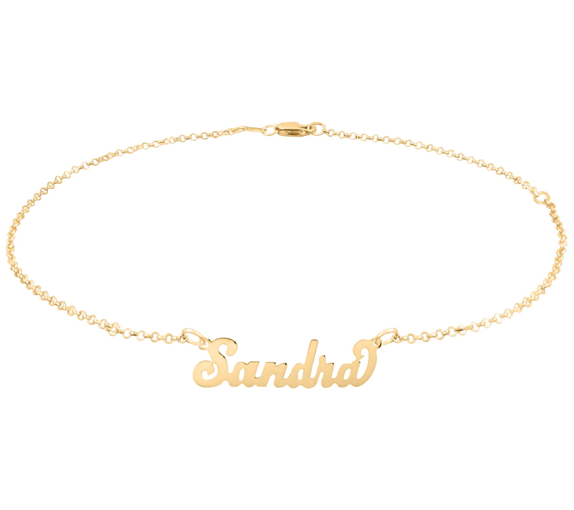 14K Gold Plated Sterling Cursive Personalized A nkle Bracelet