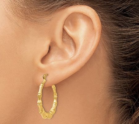 Alkeme 10K Gold Bamboo Patterned Hoop Earrings
