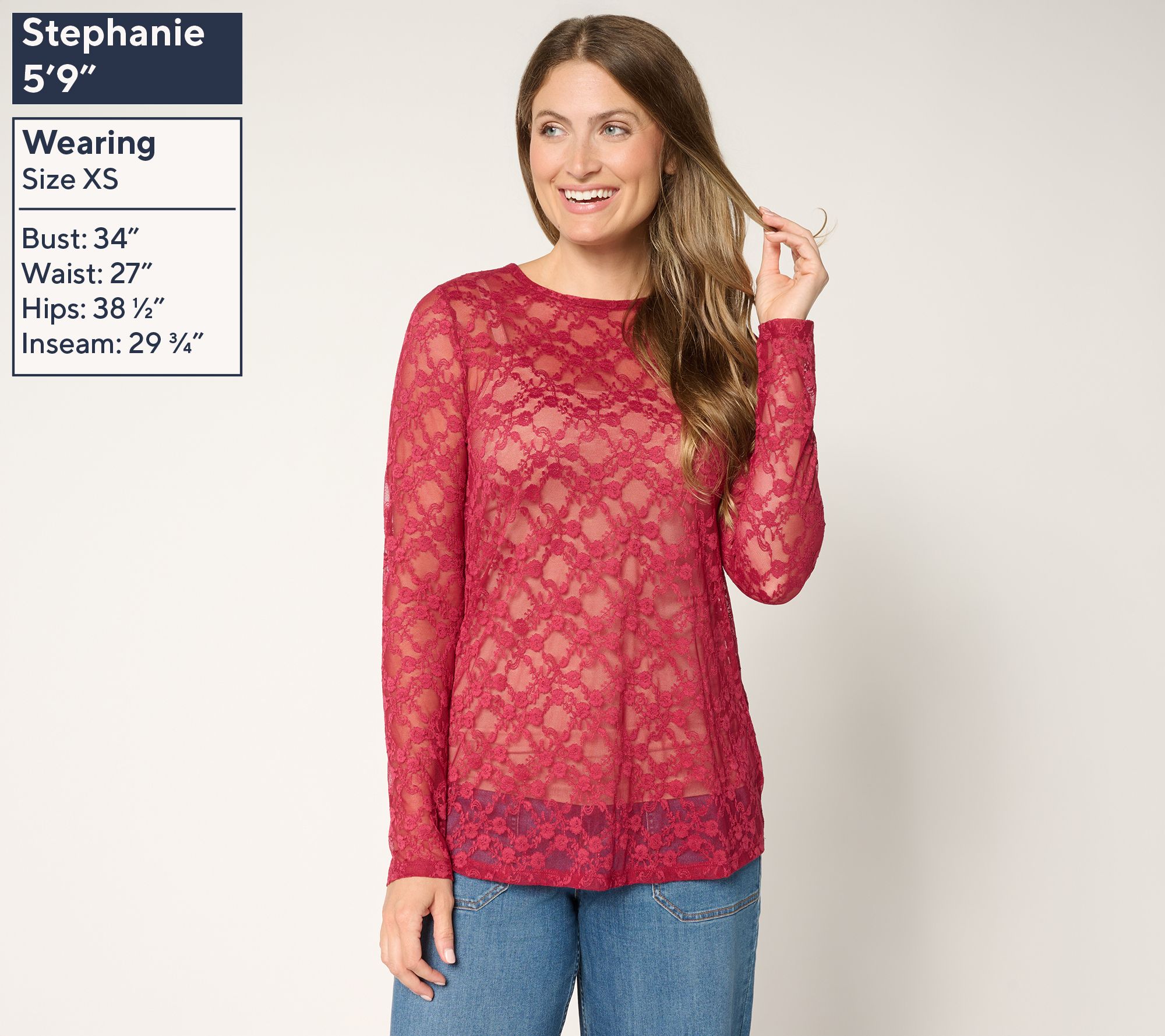 LOGO Layers by Lori Goldstein Stretch Lace Long Sleeve Top