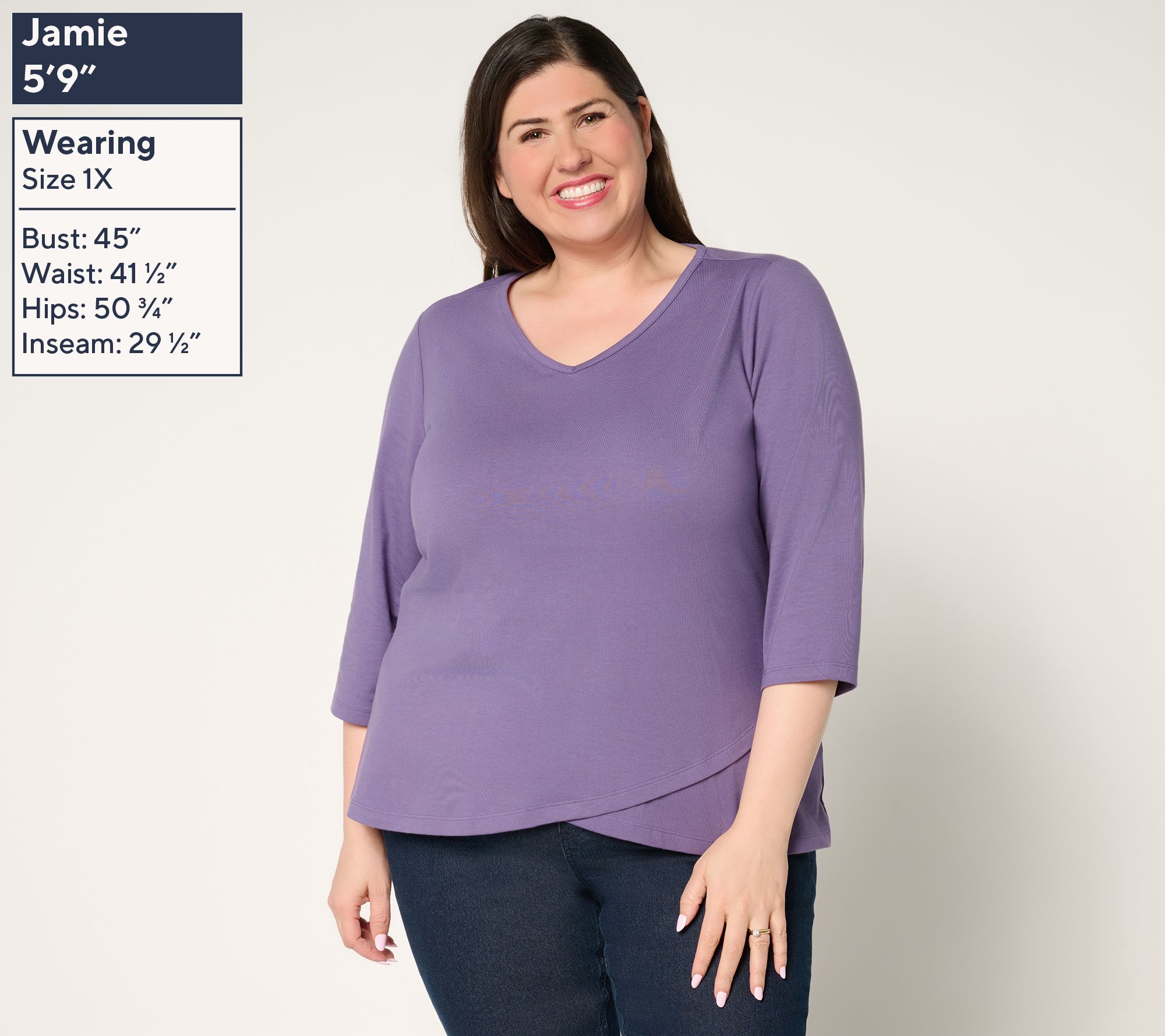 Denim & Co. Essentials Perfect Jersey Ballet Sleeve Tulip Hem Top