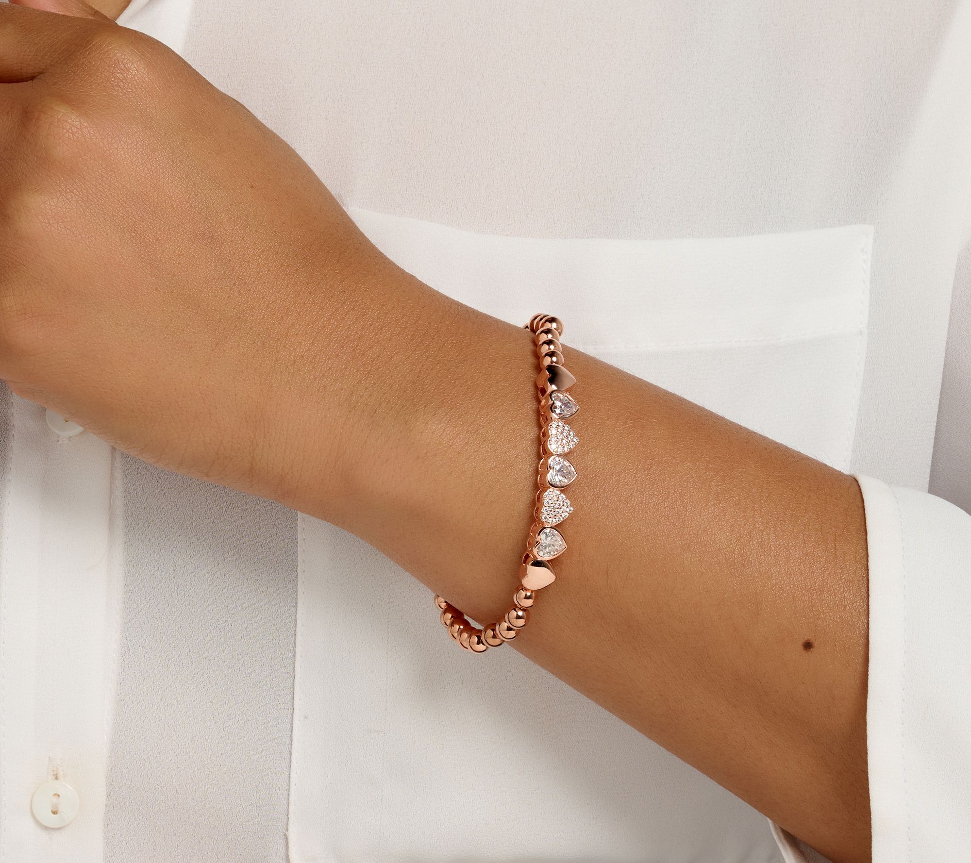 Diamonique x Kathy Levine Heart and Soul Stretch Bracelet, Sterl