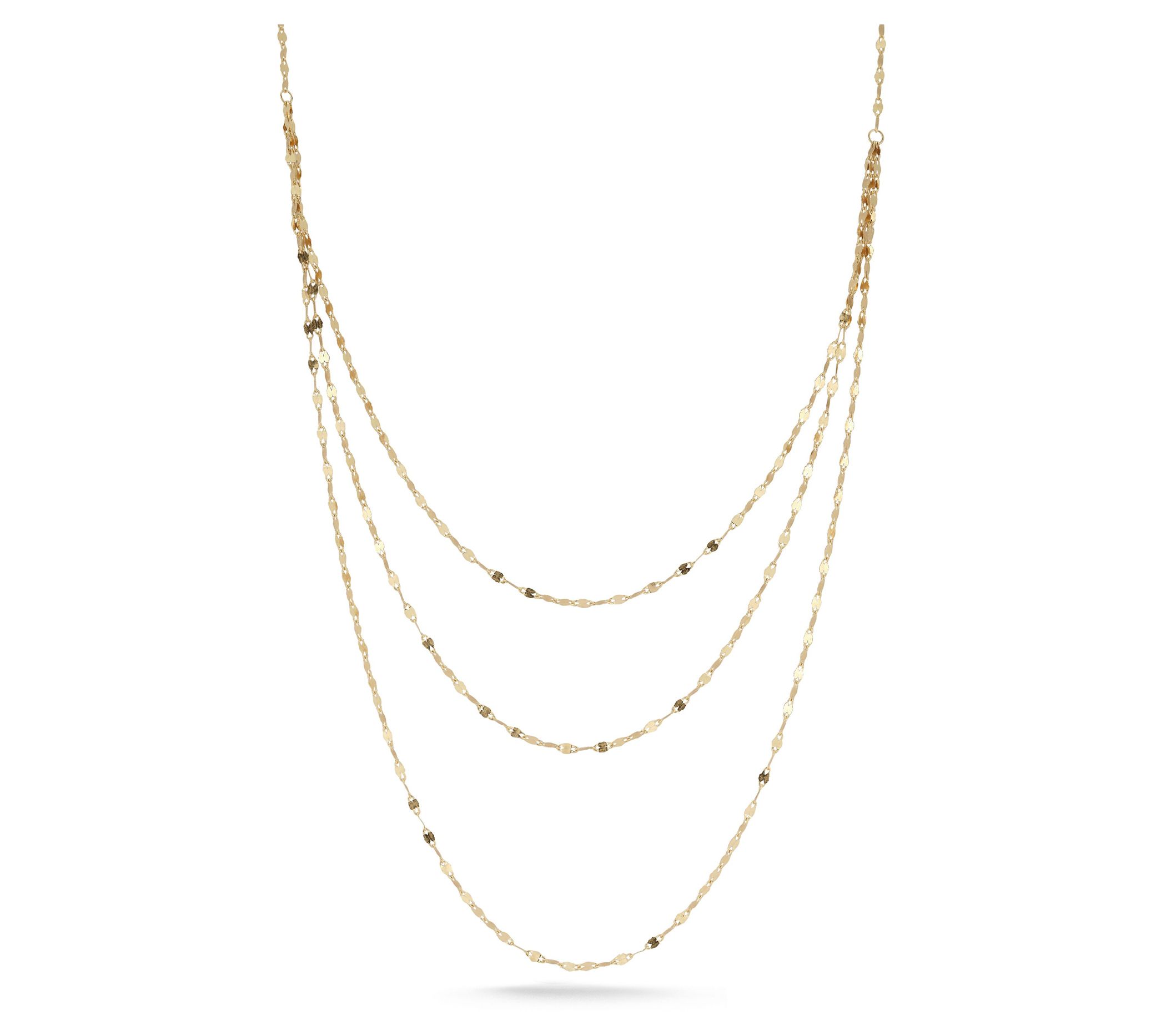 Italian Gold Triple Layer Mirror Chain Necklace, 14K