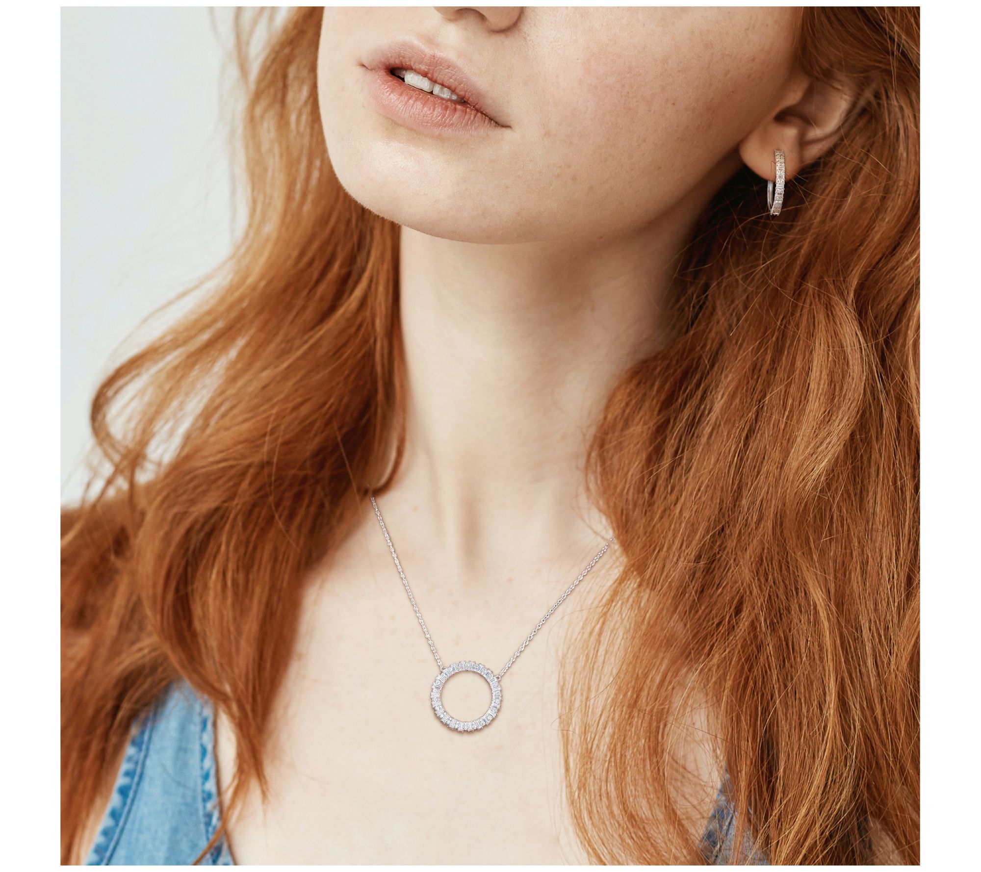 MoissanIce Moissanite Necklace & Hoop Earrings Set, Sterling