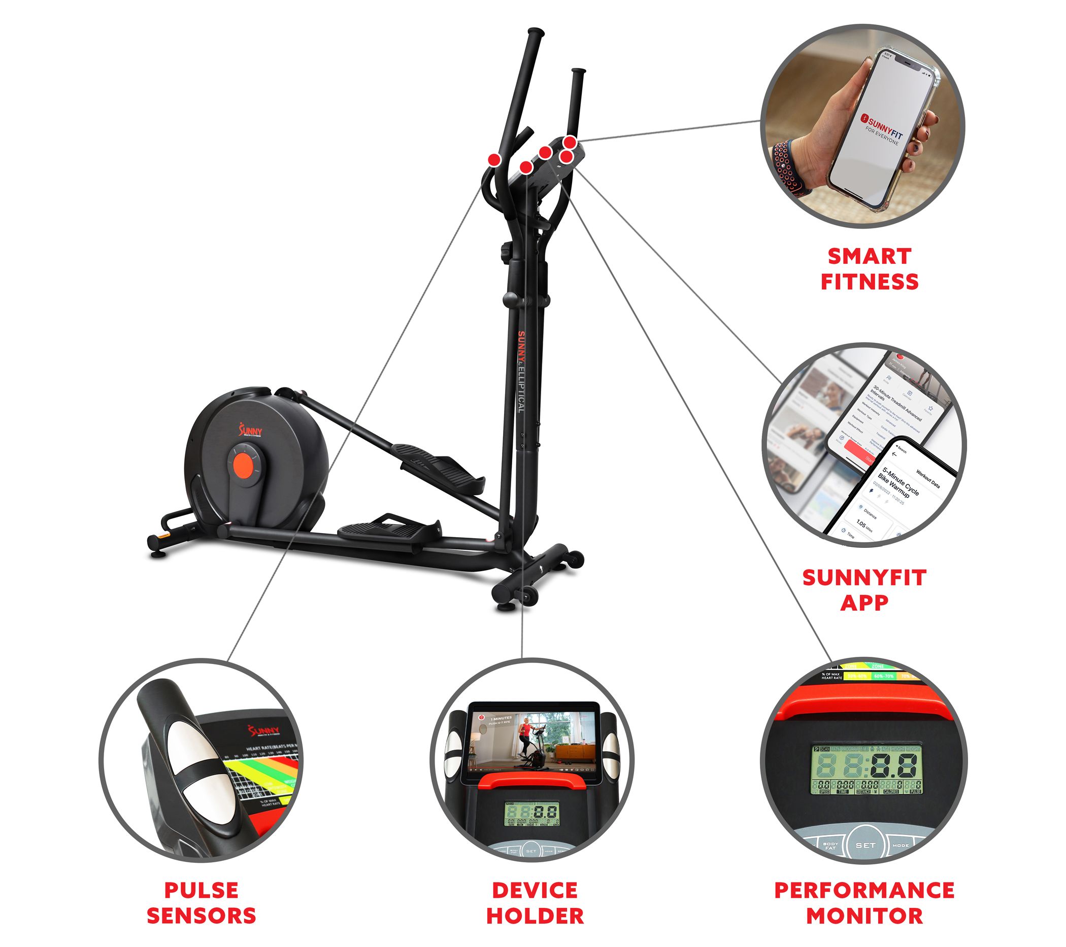 Sunny Health & Fitness Power Stride Smart Elliptical Trainer
