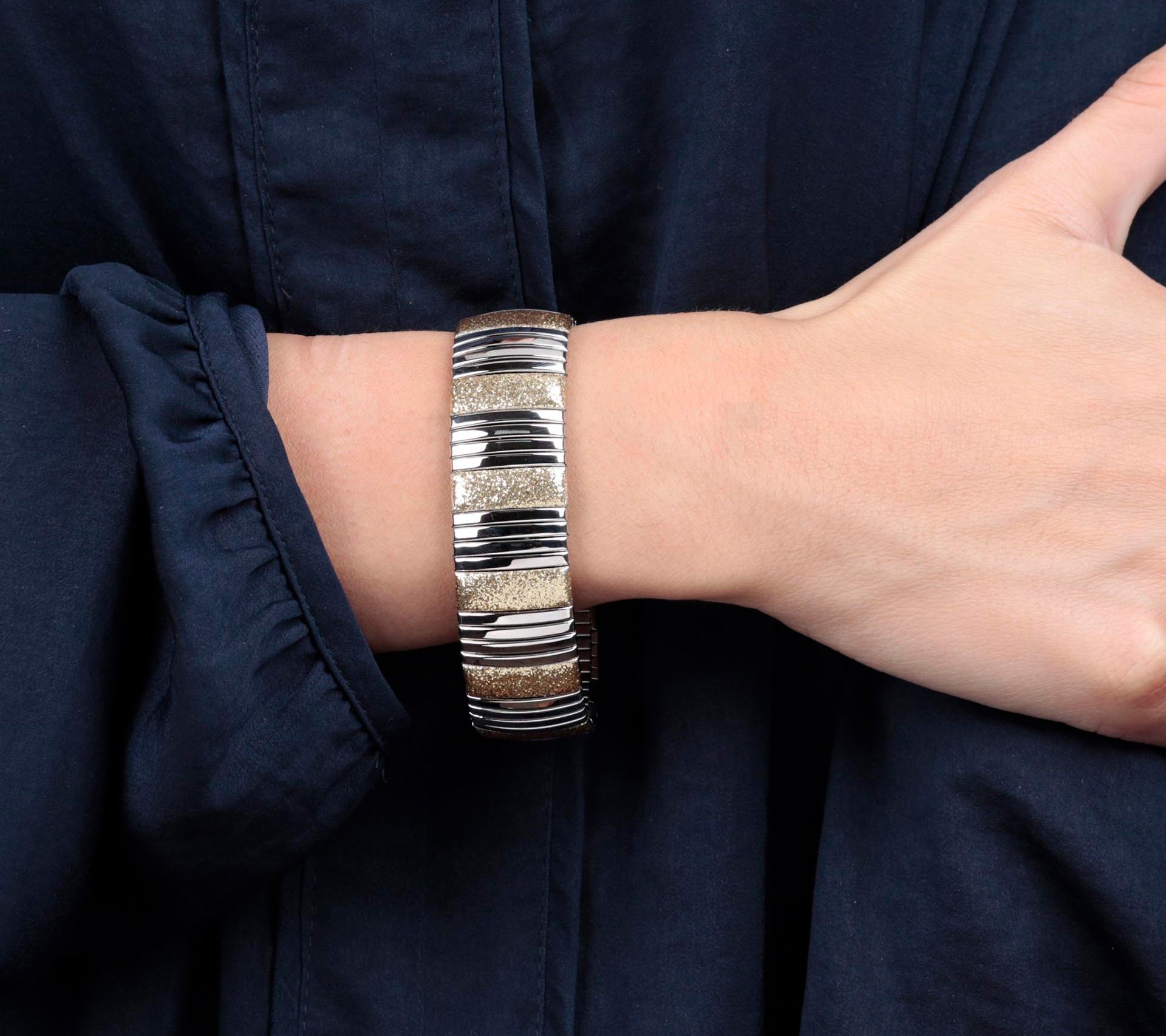 Steel By Design Wide Glitter Stretch Bracelet