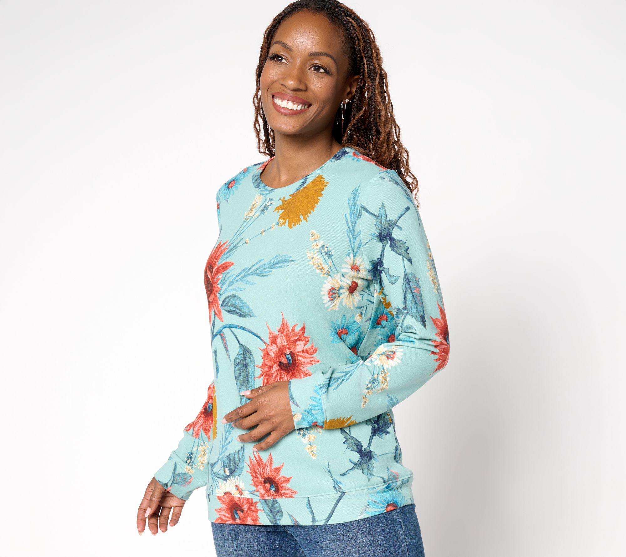 Denim & Co. Printed Heavenly Jersey Round Neck Long Sleeve Pullover