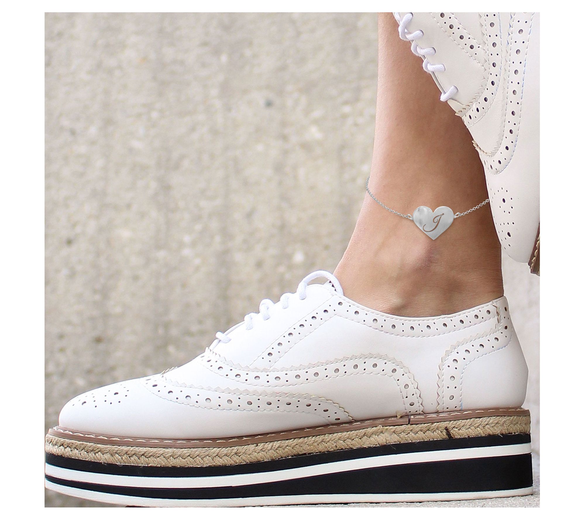 Personalized Sterling Silver Initial Heart Ankle Bracelet