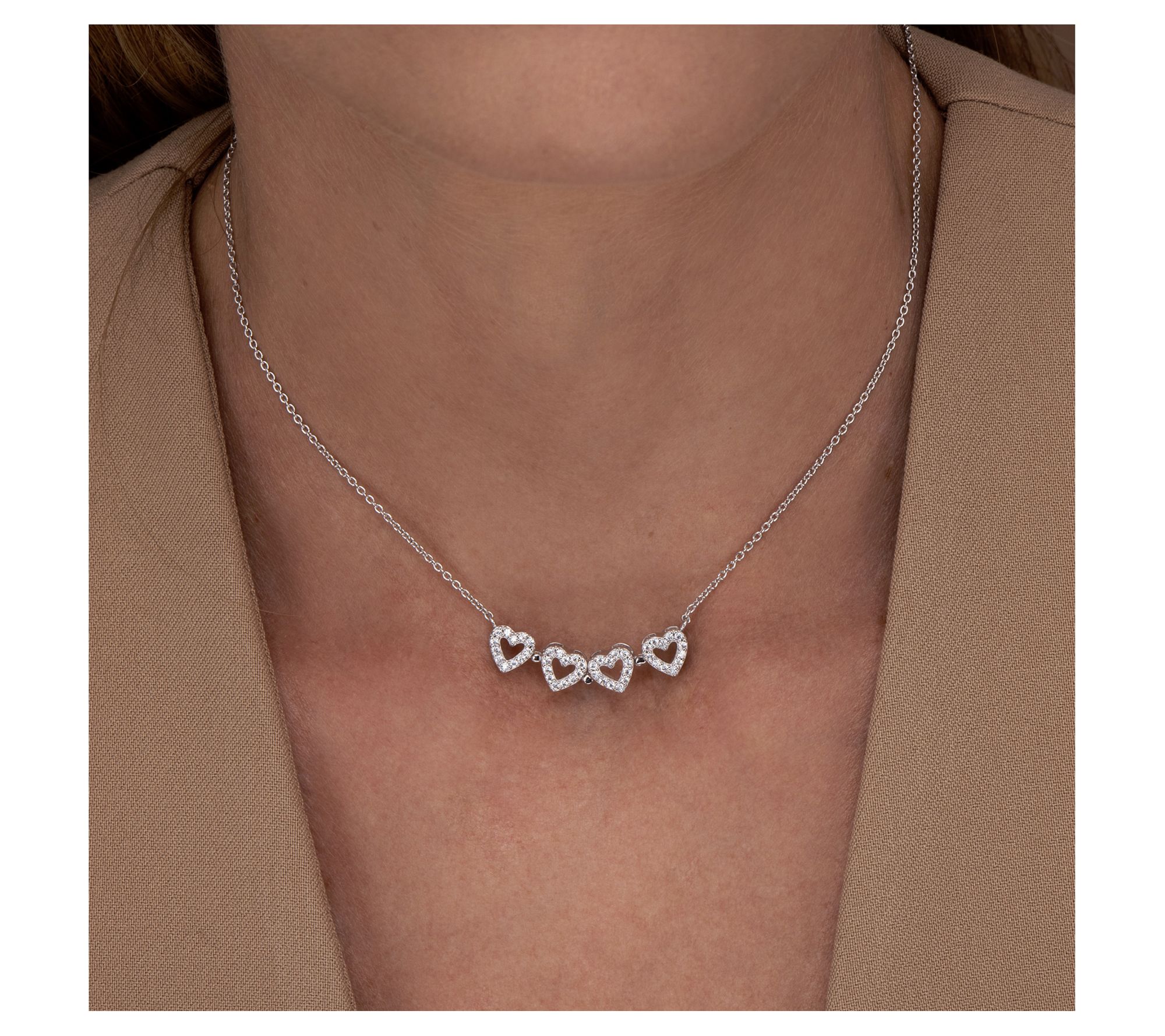 Diamonique Heart Clover Necklace, Sterling Silver