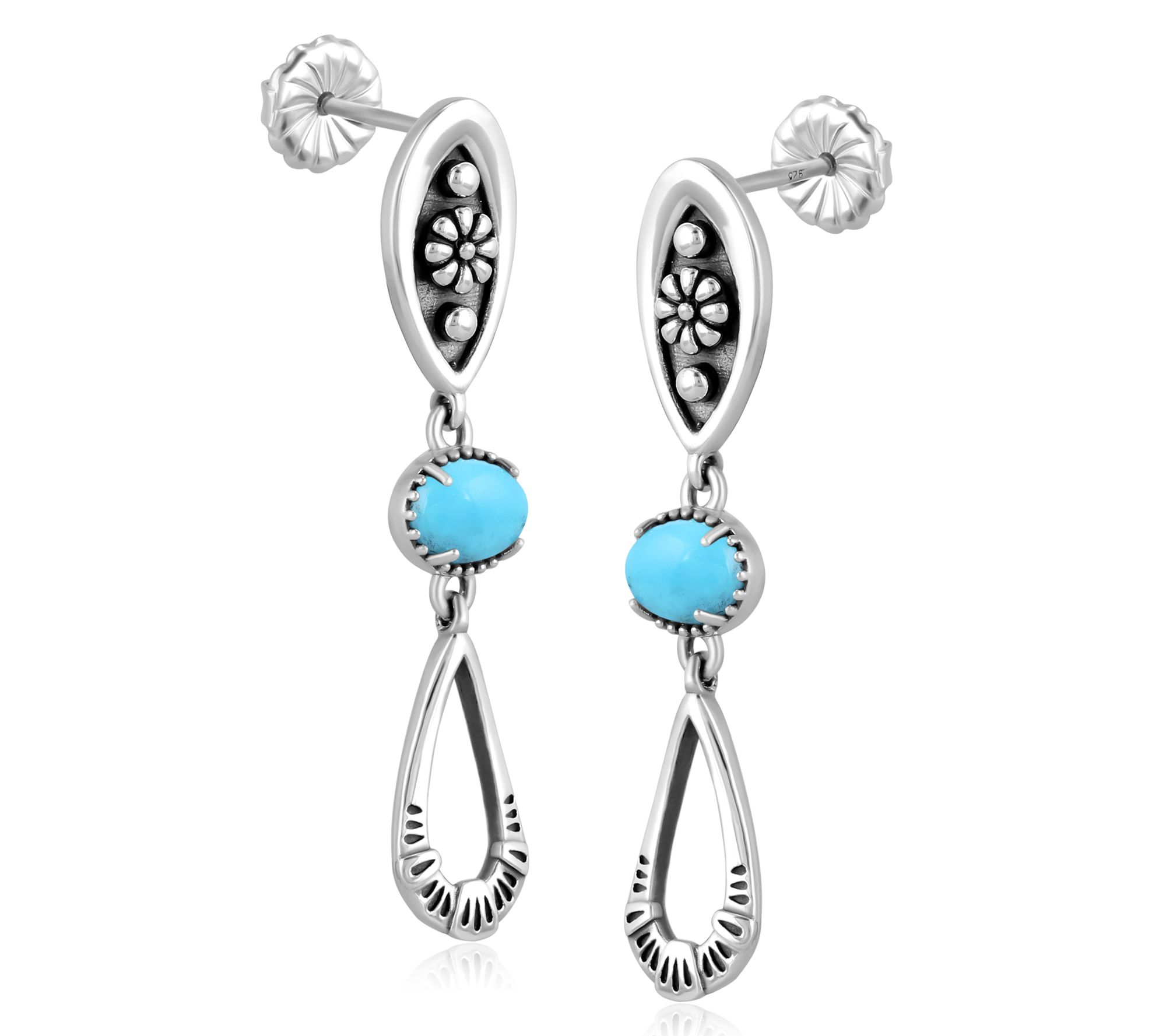 American West Sterling Teardrop Double Loop Gemstone Earrings