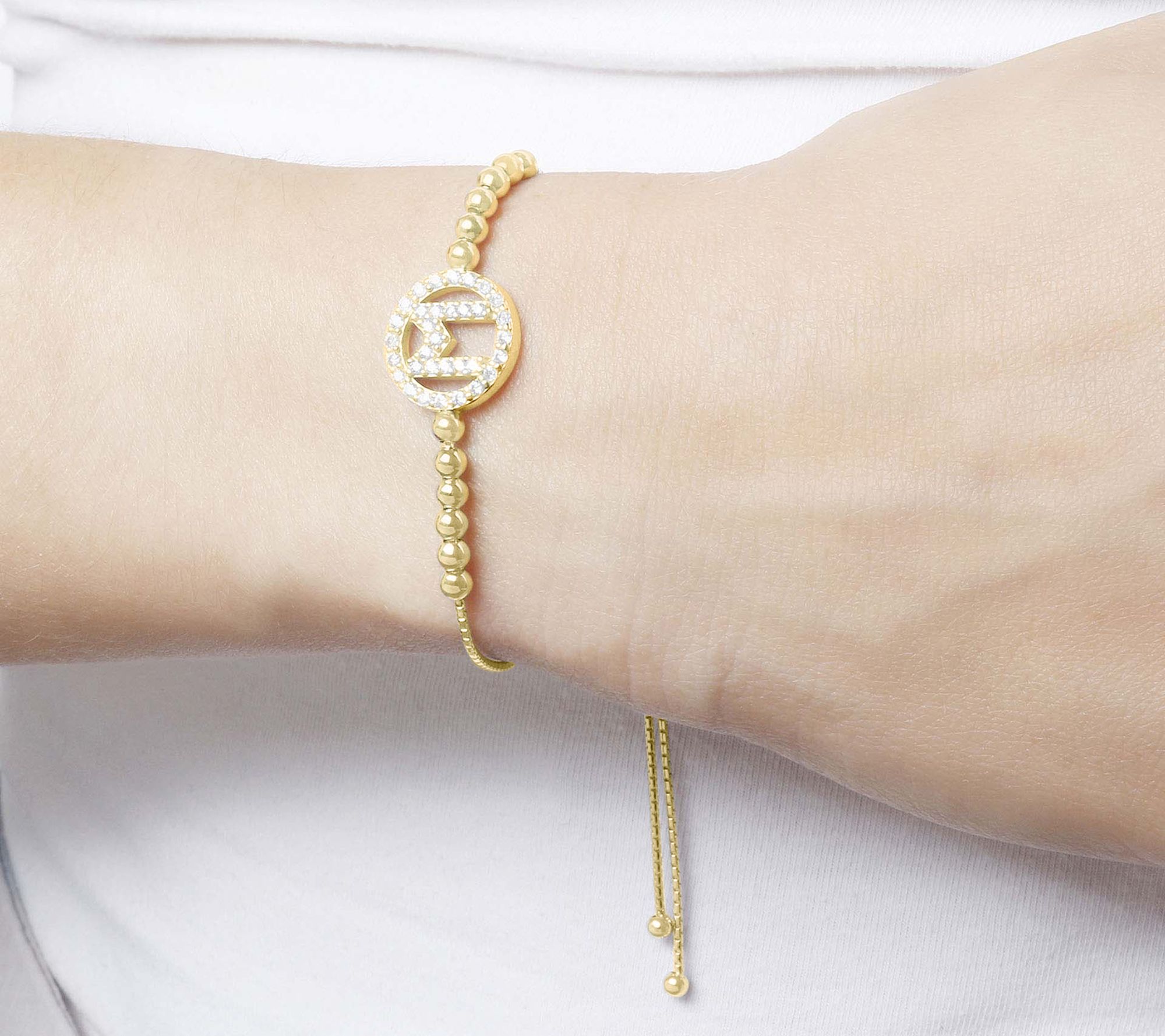 Diamonique Initial Adjustable Bracelet, 14K Gold Plated