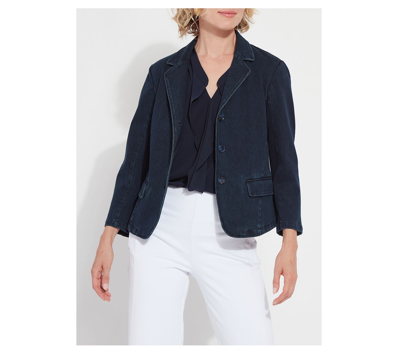 Lysse New York Della Denim Cropped Bracelet Sleeve Blazer
