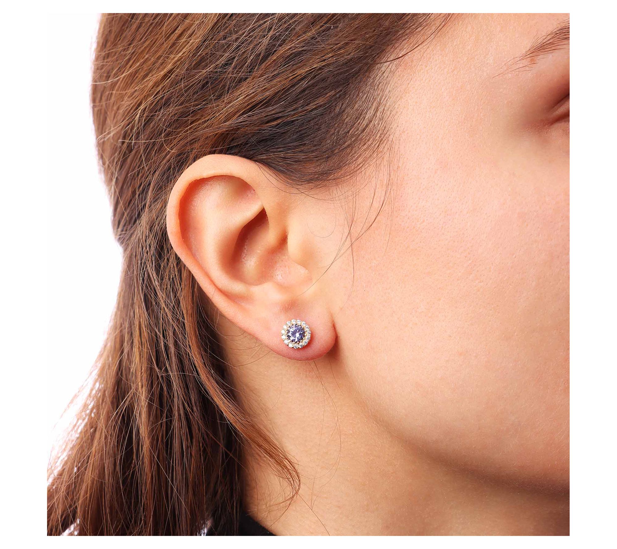 Diamonique Halo Stud Earrings, 14K Gold Plated