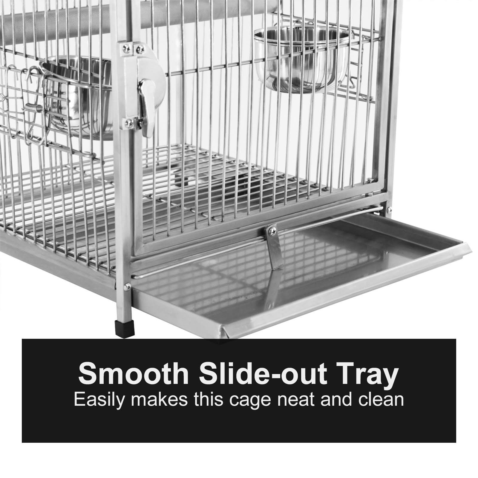 Pawhut 25x22 Dome Top Stainless Steel Parrot Travel Cage Bird Cage Carrier with Handle Perch