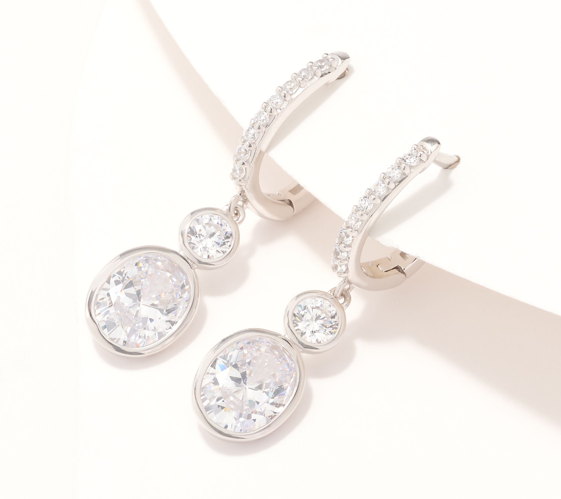 Diamonique x Jennifer Miller Oval Drop Earrings, Sterling Silver