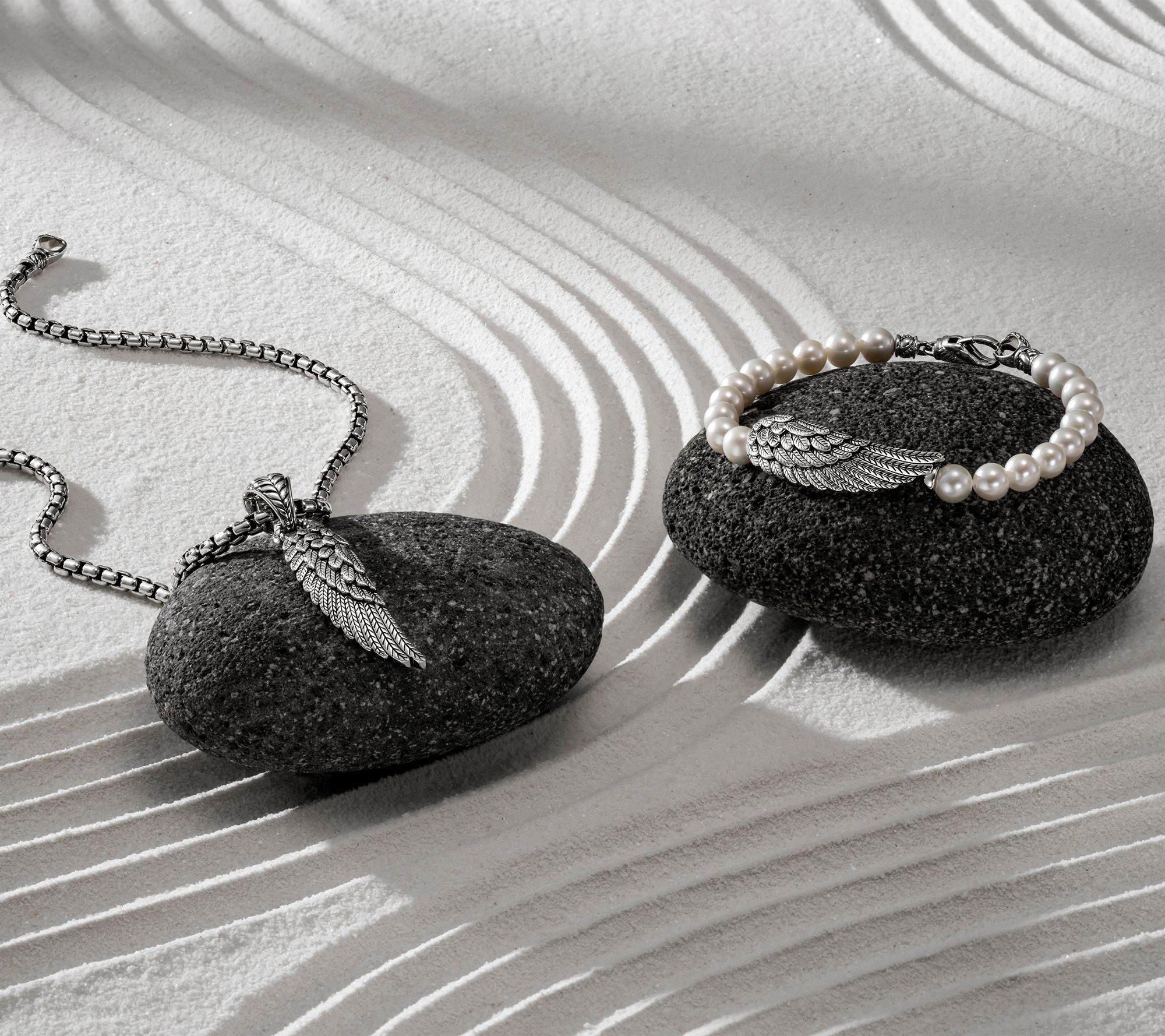 JAI Sterling Silver Angel Wing & Cultured Pearl Bracelet