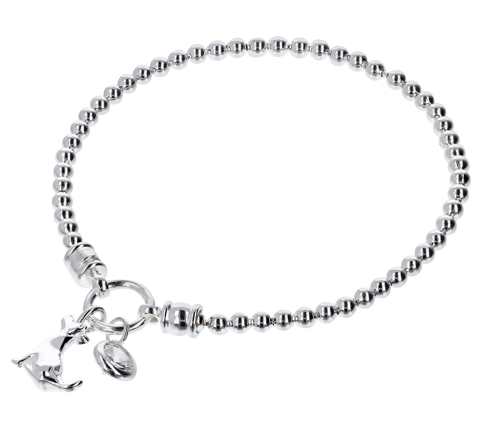 Diamonique Stretch Bead Charm Bracelet, Sterling Silver