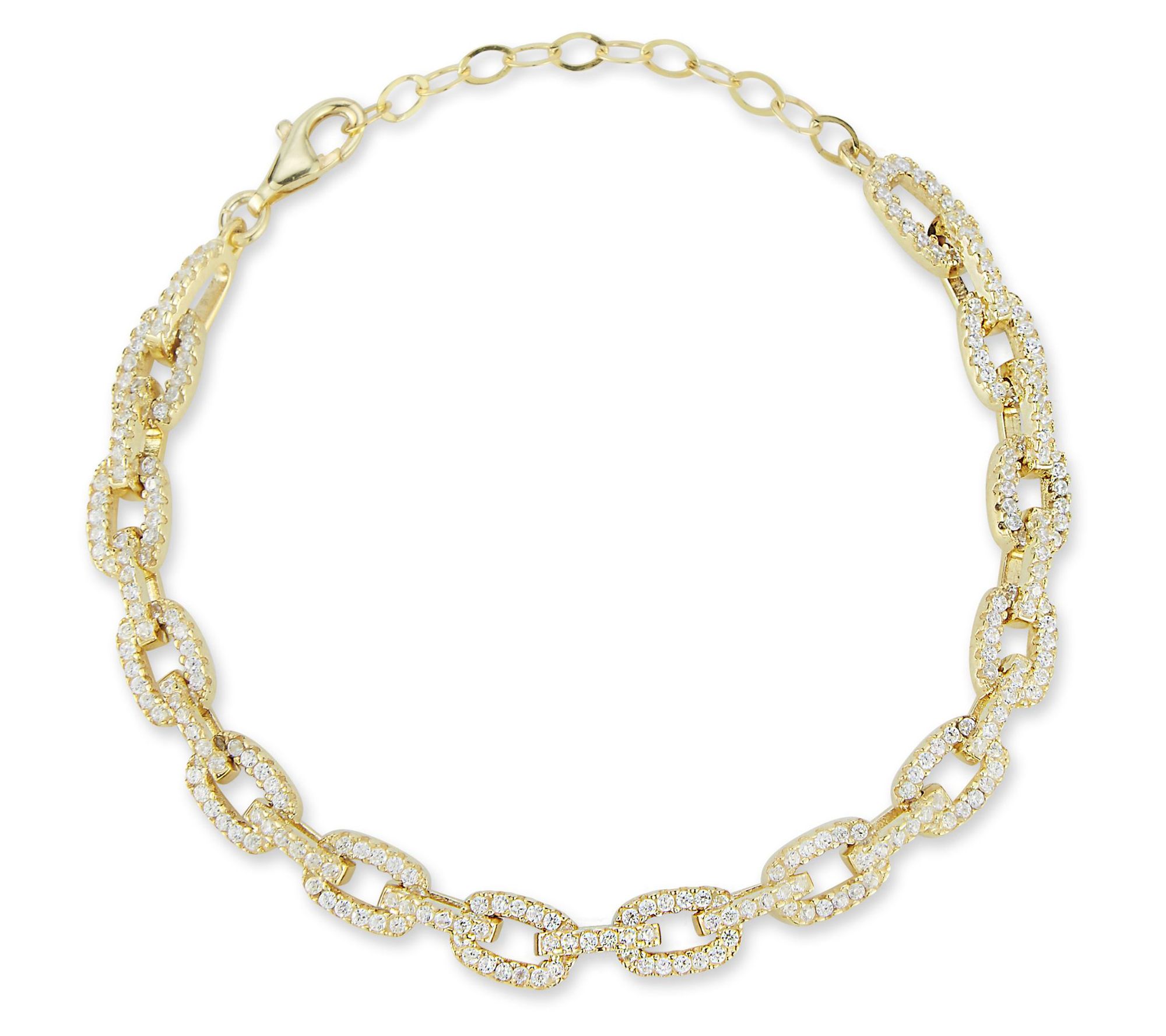 Sterlina Silver Pave Oval-Link Chain Bracelet,Sterling