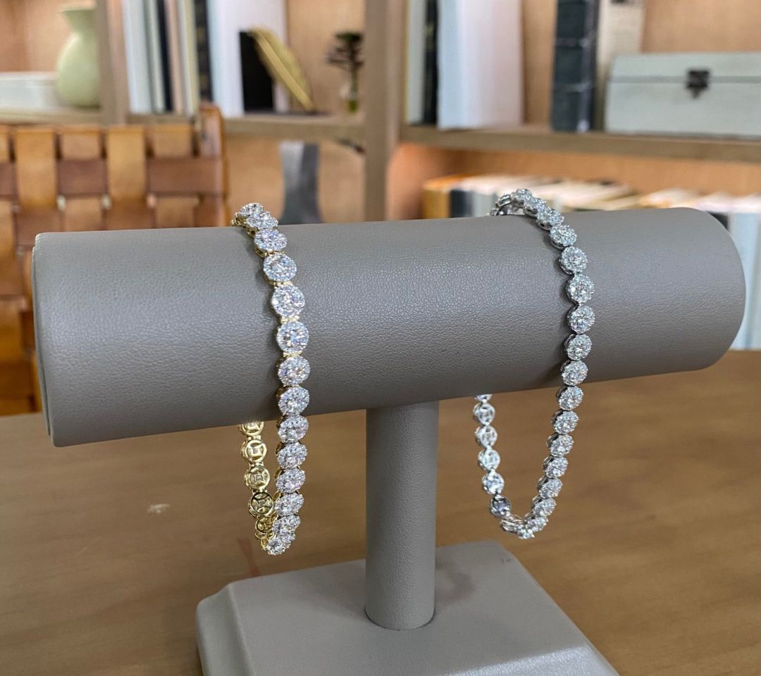 Fire Light Lab Grown Diamond 7cttw Halo Tennis Bracelet, 14K