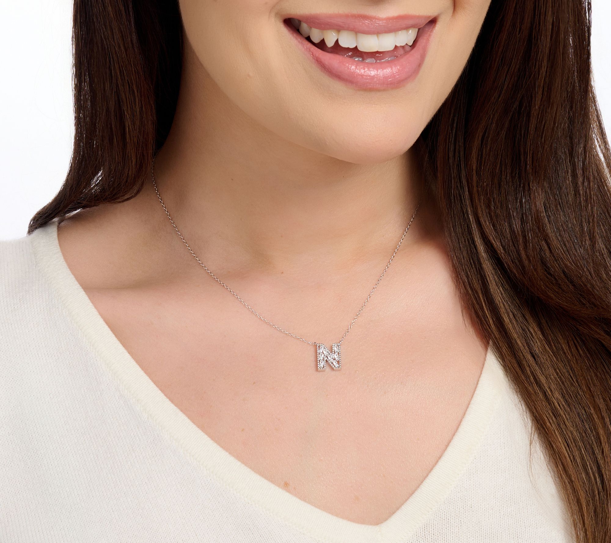 Diamonique Pave Initial Necklace, Sterling Silver