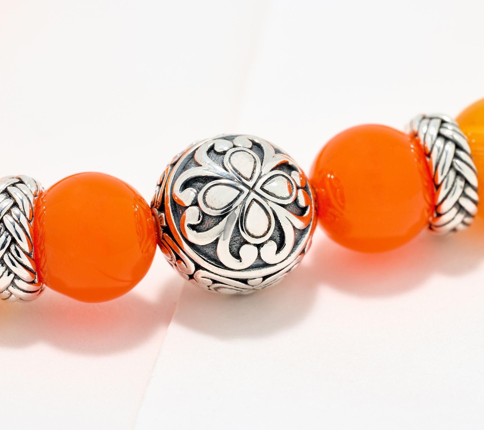 JAI Sterling Silver Heritage Lotus Texture Gem Bead Bracelet