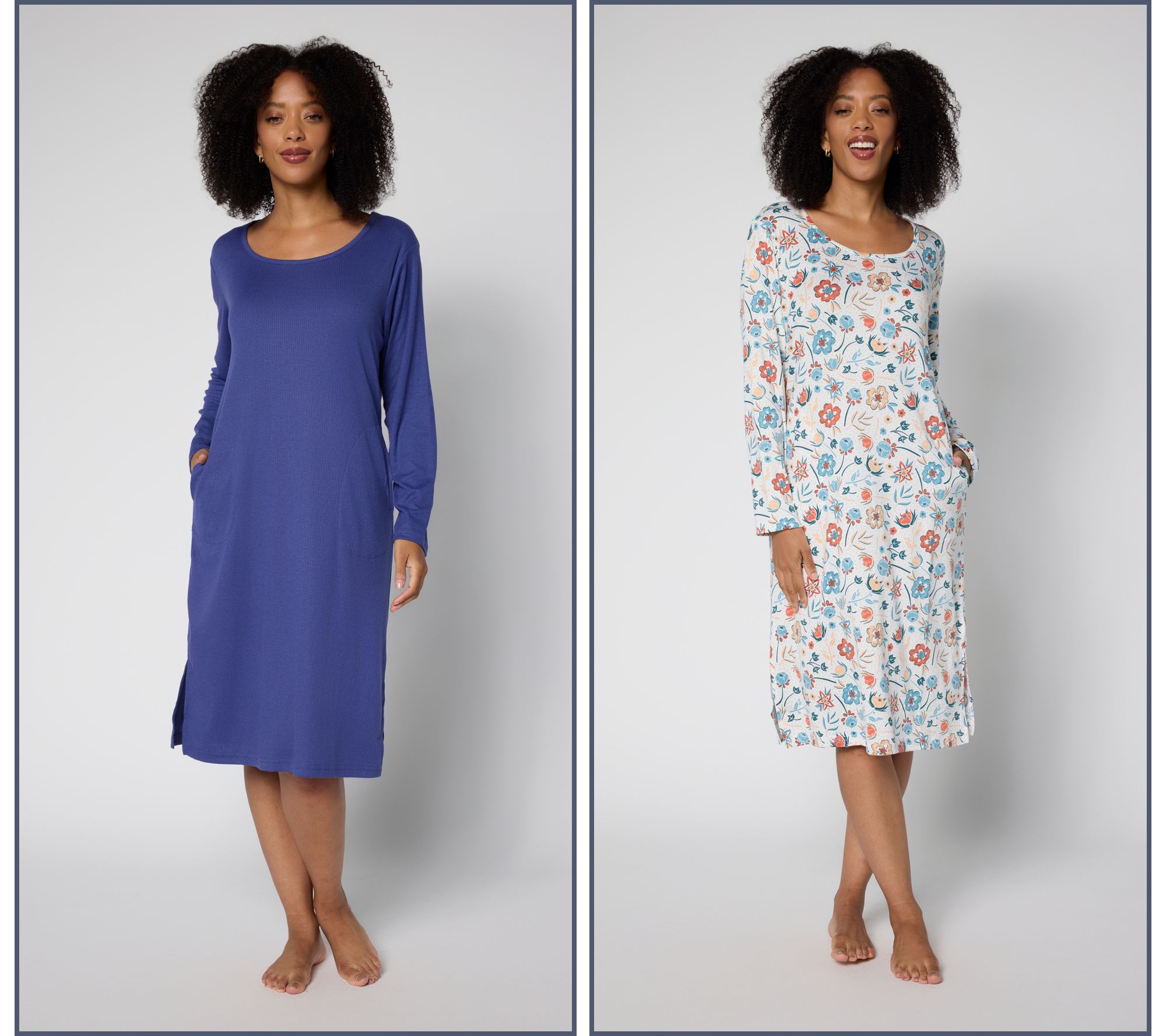 MUK LUKS Ribbed Knit & Cloud Knit 2-Pack Long Sleeve Dresses