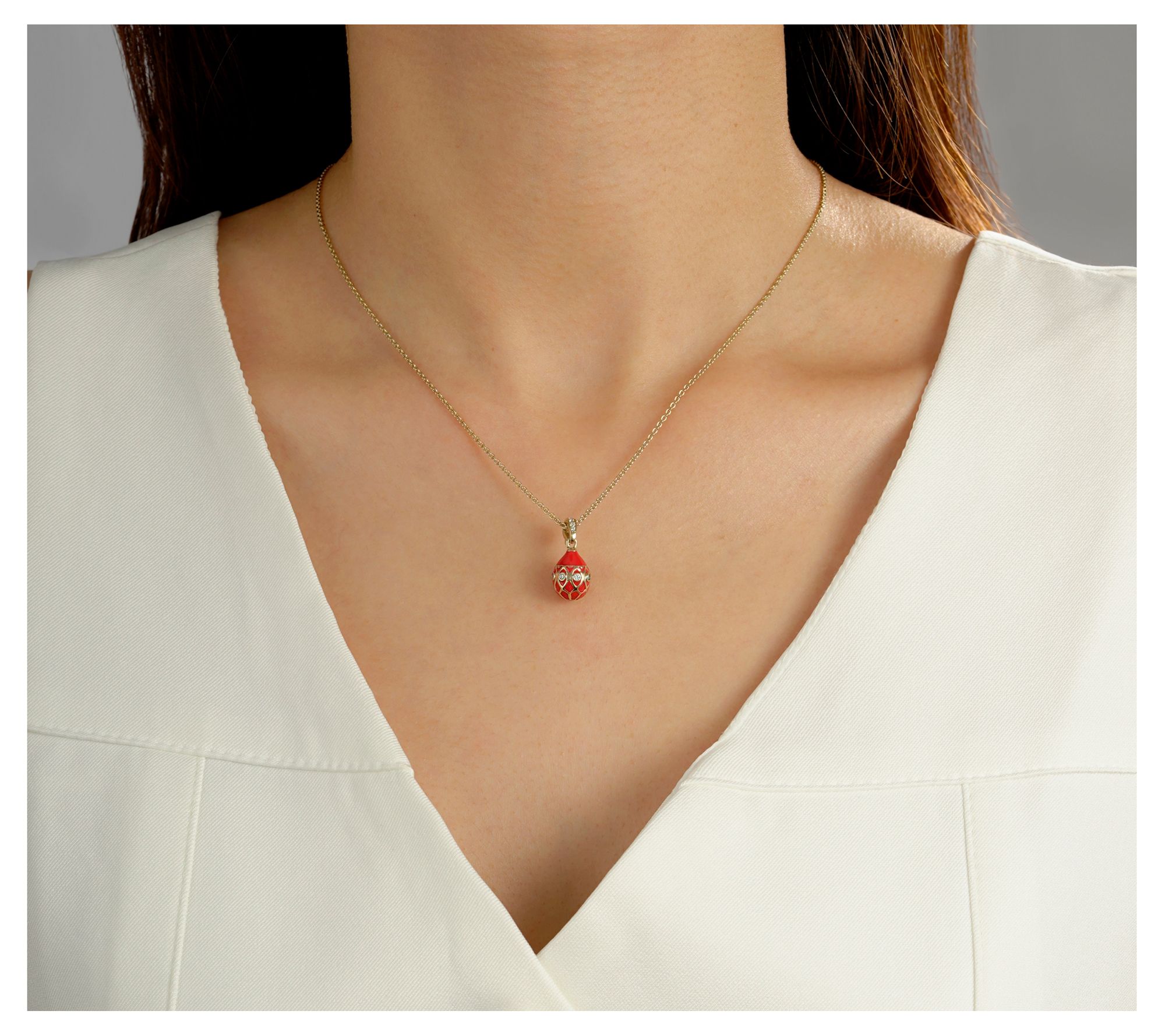 Diamonique x Prince Dimitri Enamel Egg Necklace, 14k Gold Plated