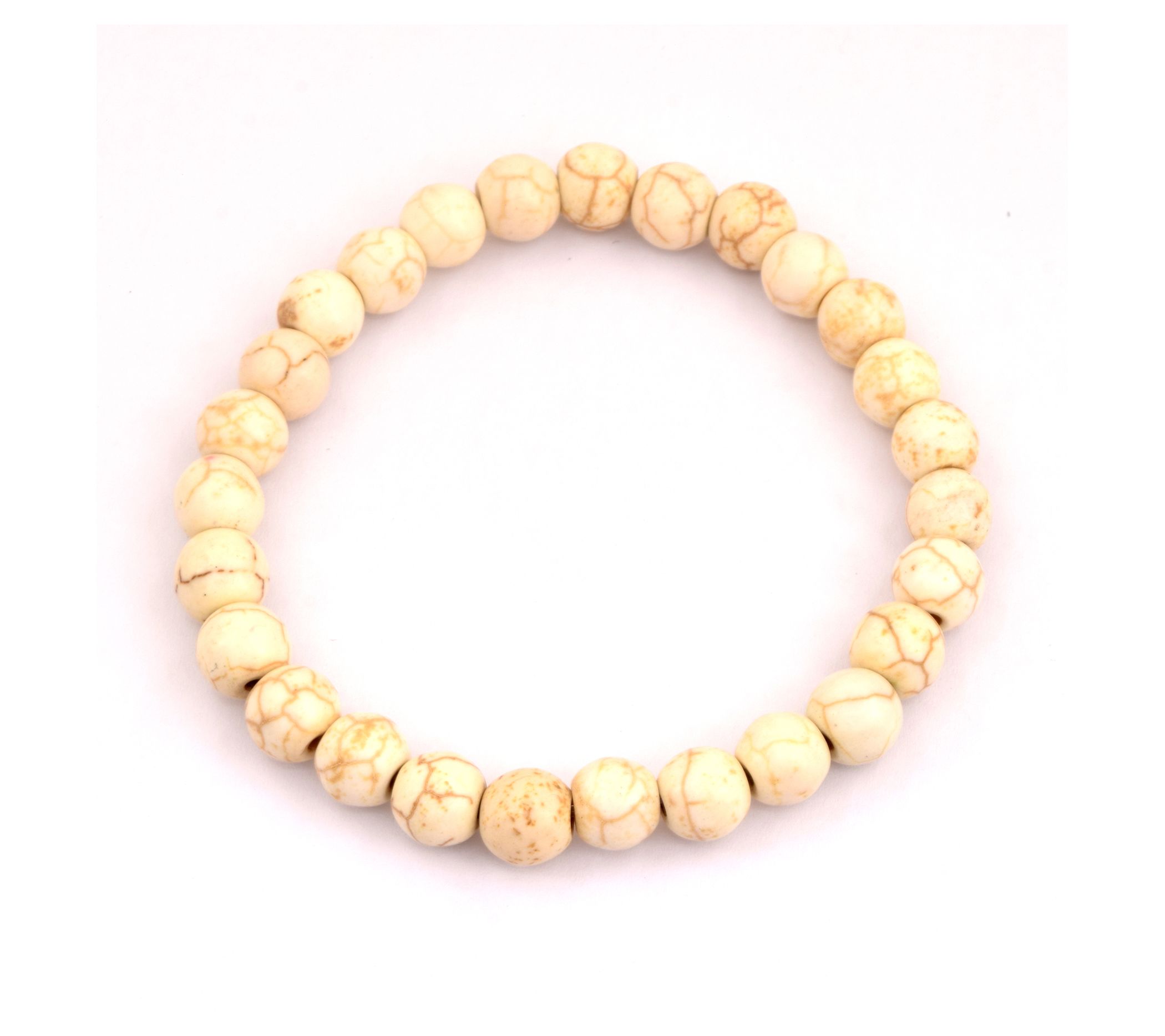 White Magnesite Smooth Beaded Stretch Bracelet