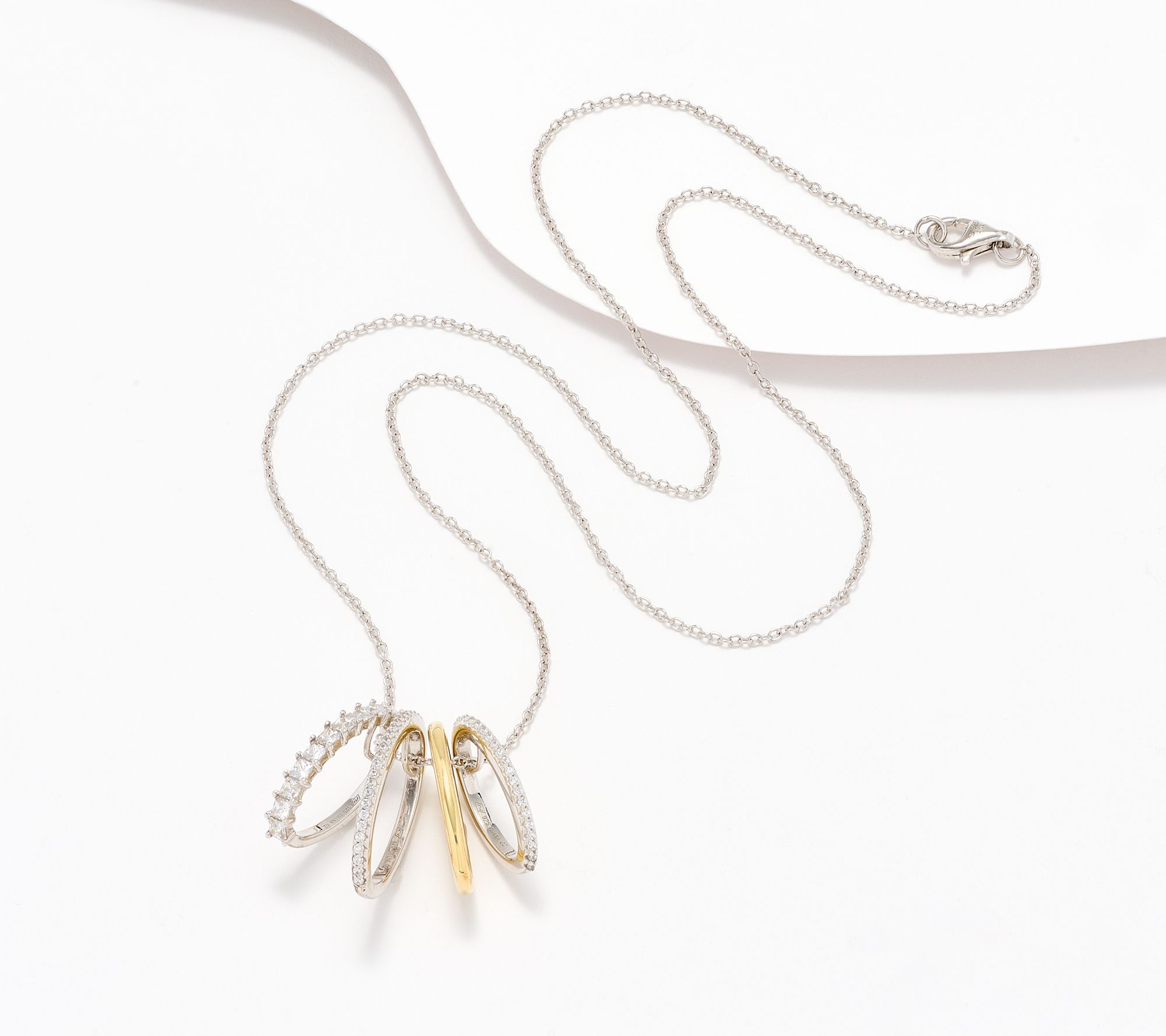 Diamonique Four Ring Necklace, Sterling Silver Sterling Silver