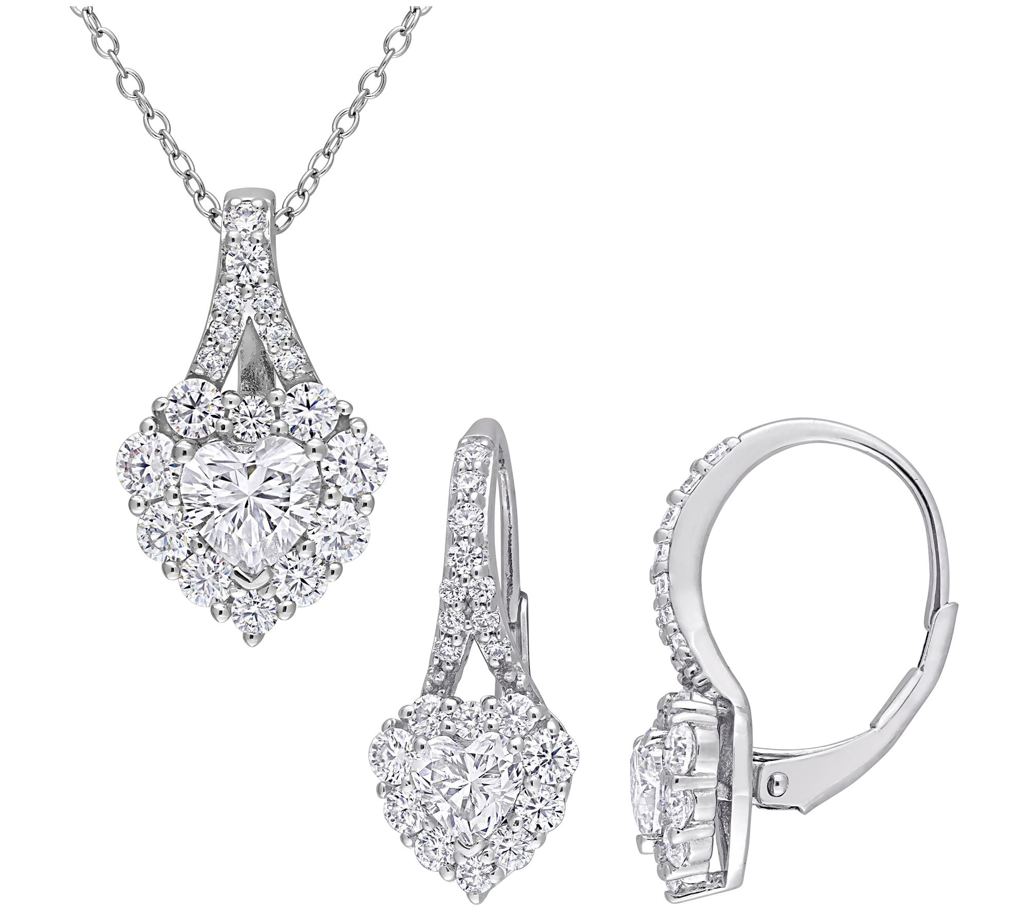 MoissanIce Moissanite Earrings & Necklace Set, Sterling Silver