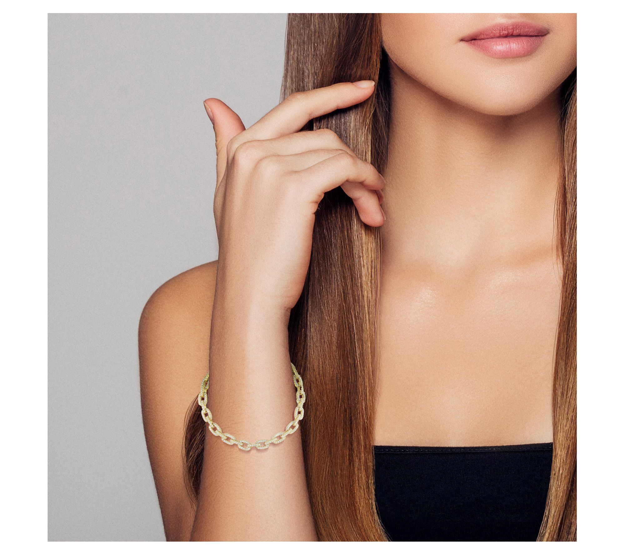 Sterlina Silver Pave Oval-Link Chain Bracelet,Sterling