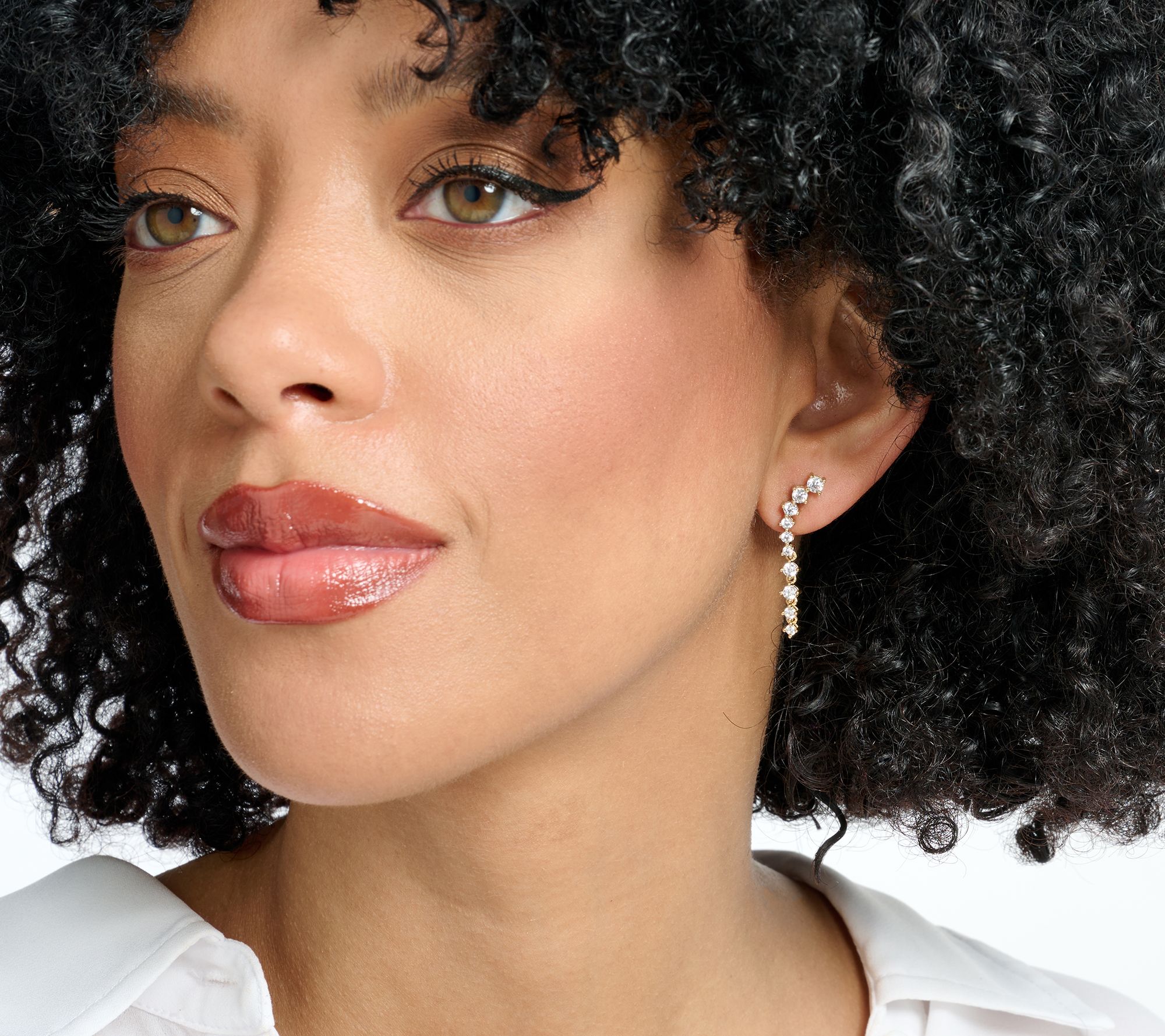 Diamonique Round Cut Drop Earrings, Sterling Silver