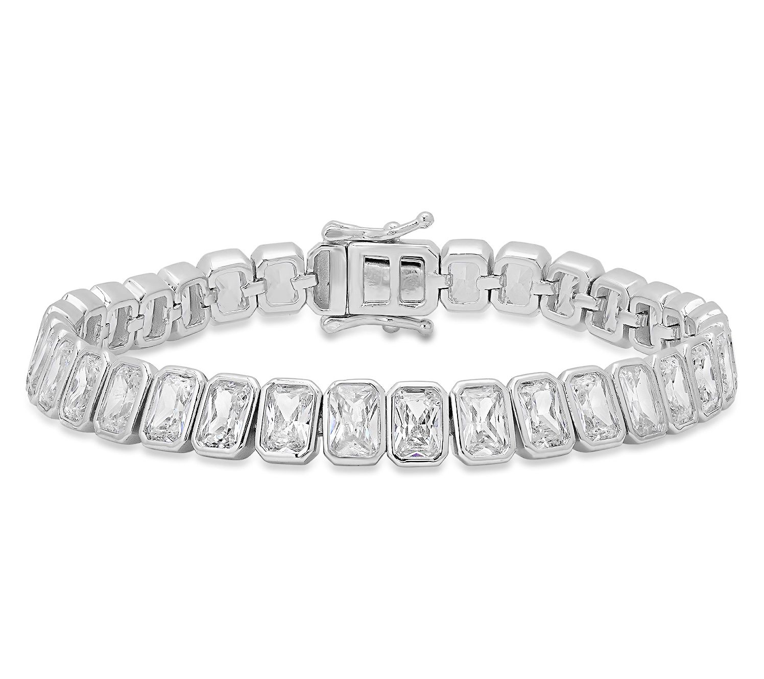 Diamonique Emerald Cut Tennis Bracelet, Sterling