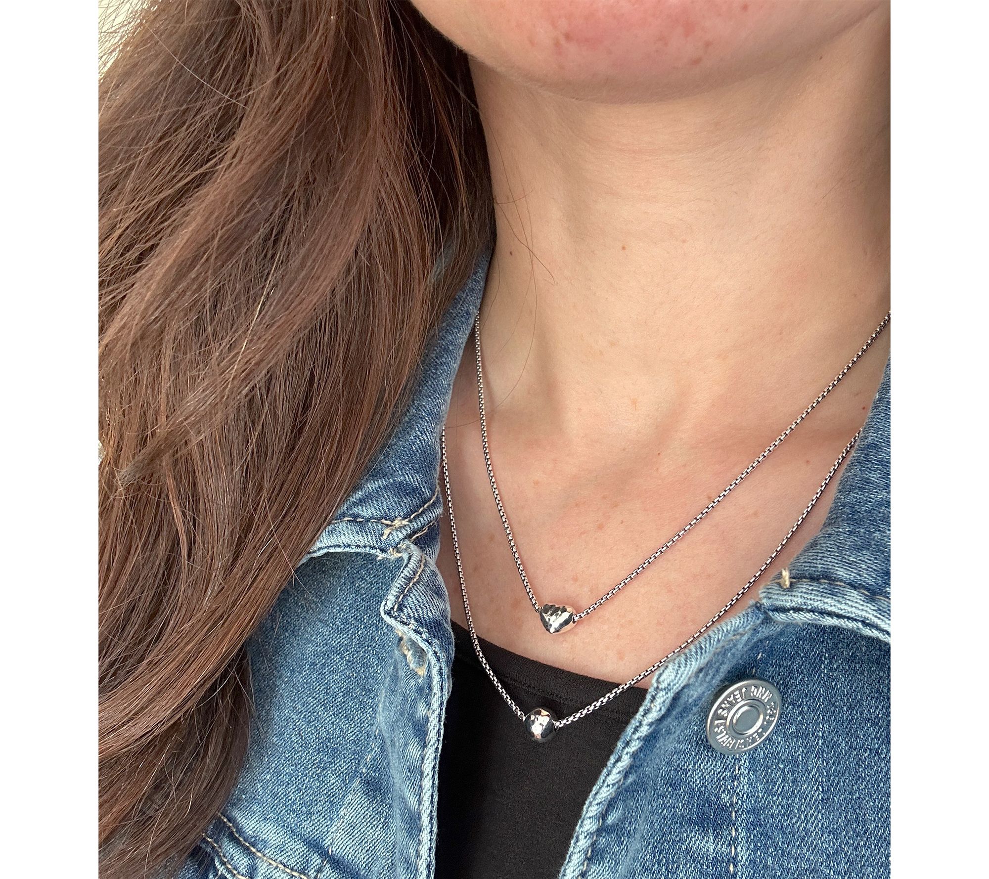 JAI Sterling Silver 1.6mm Box Chain Station Necklace, 7.9g