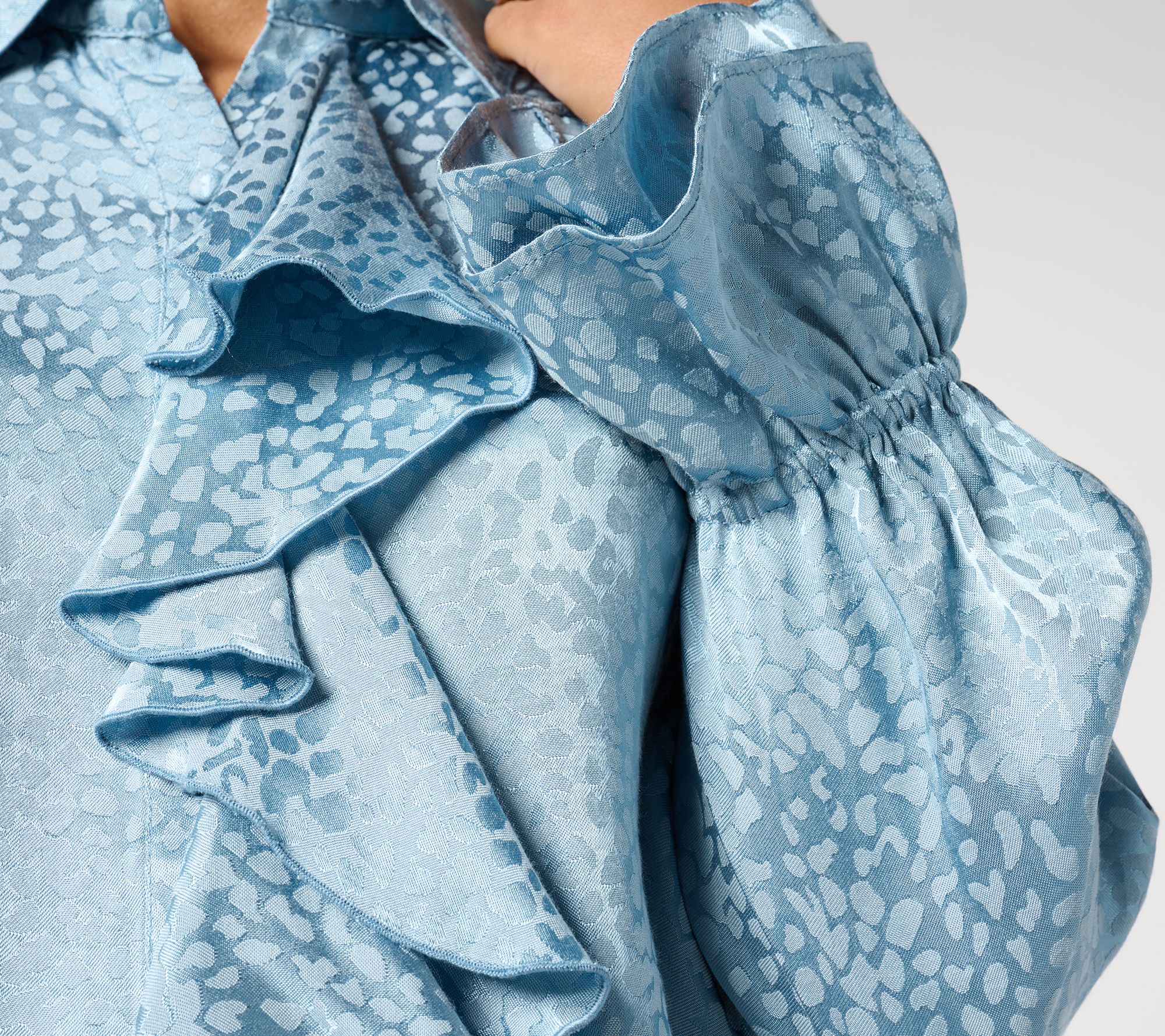 Dennis Basso Textured Jacquard Blouse with Ruffles