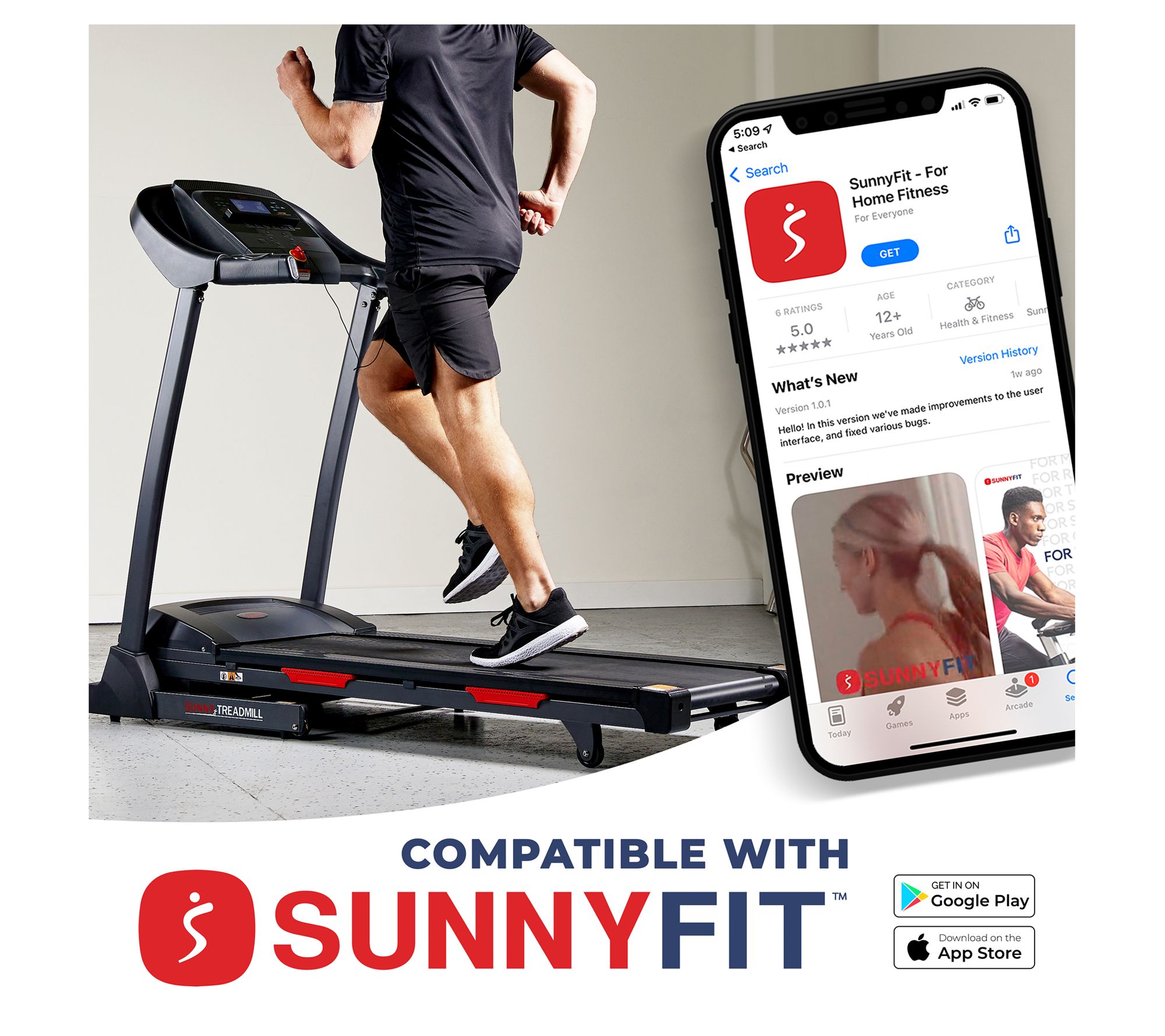 Sunny Health Fitness Premium Smart Treadmill with Bluetooth