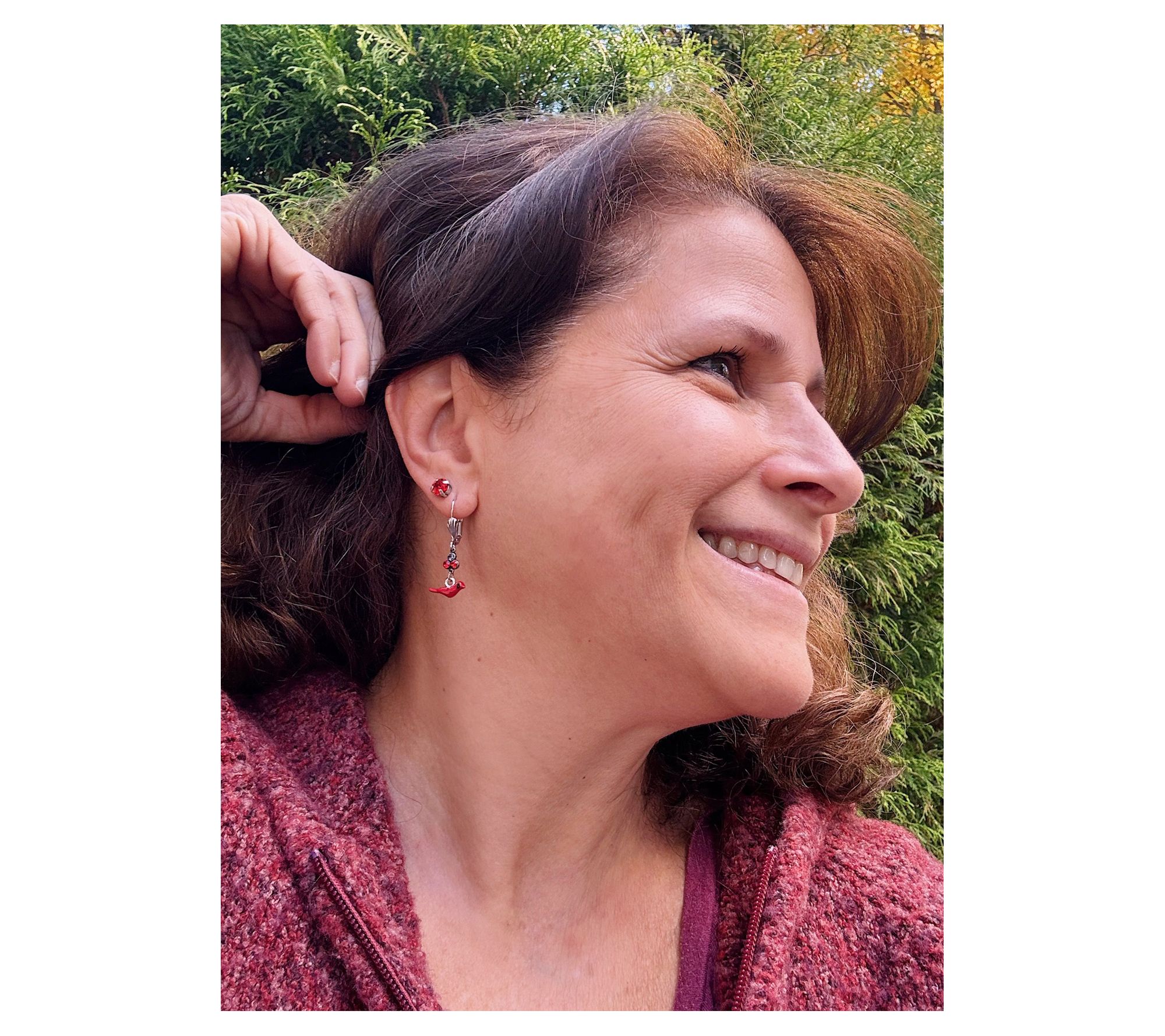 Anne Koplik Enamel Cardinal & Crystal Stud Earrings Set