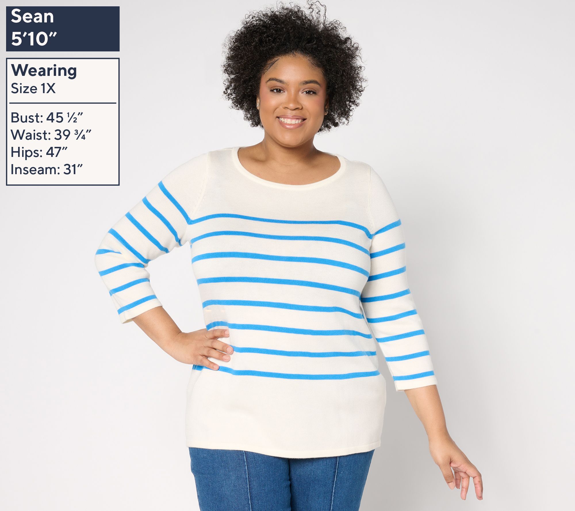 Martha Stewart Signature Striped 3/4-Sleeve Sweater