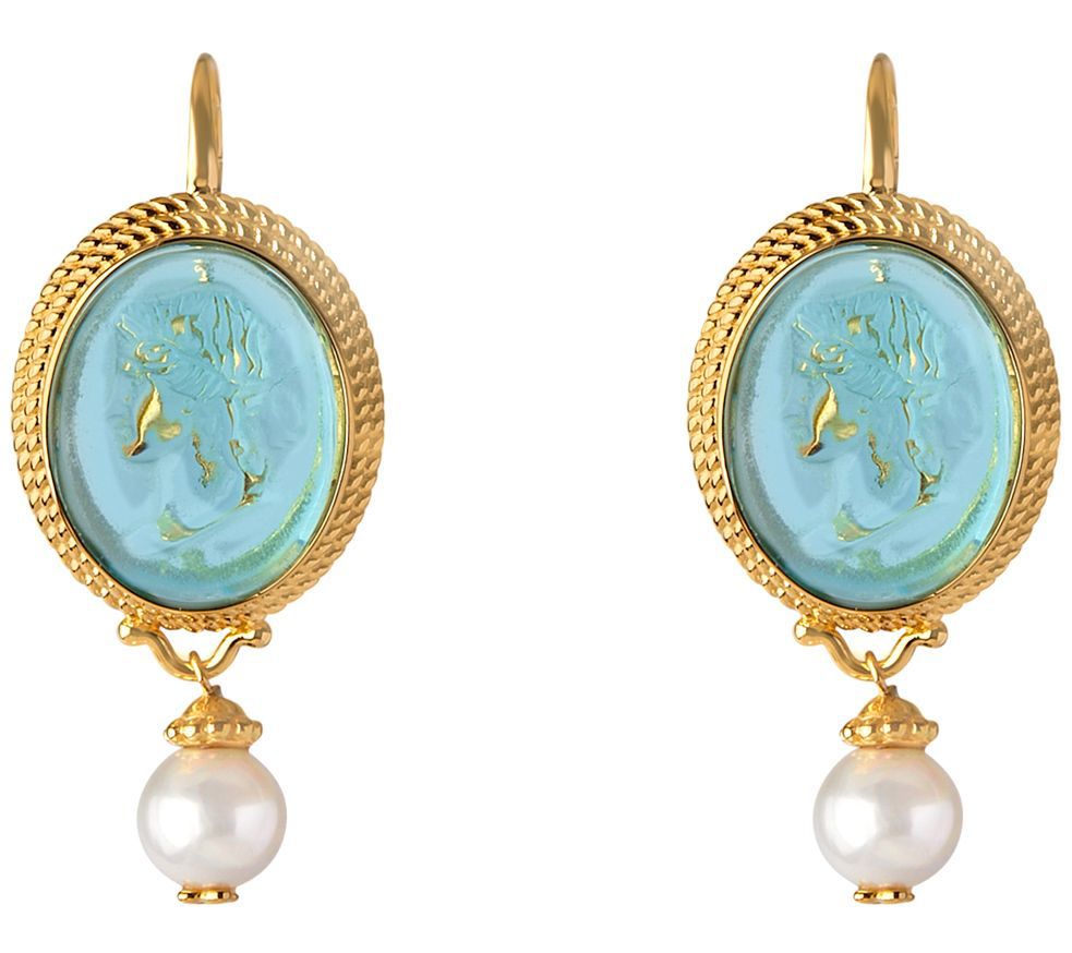 Tagliamonte 18K Gold Plated Sterling Aqua Ceres Cameo Earrings