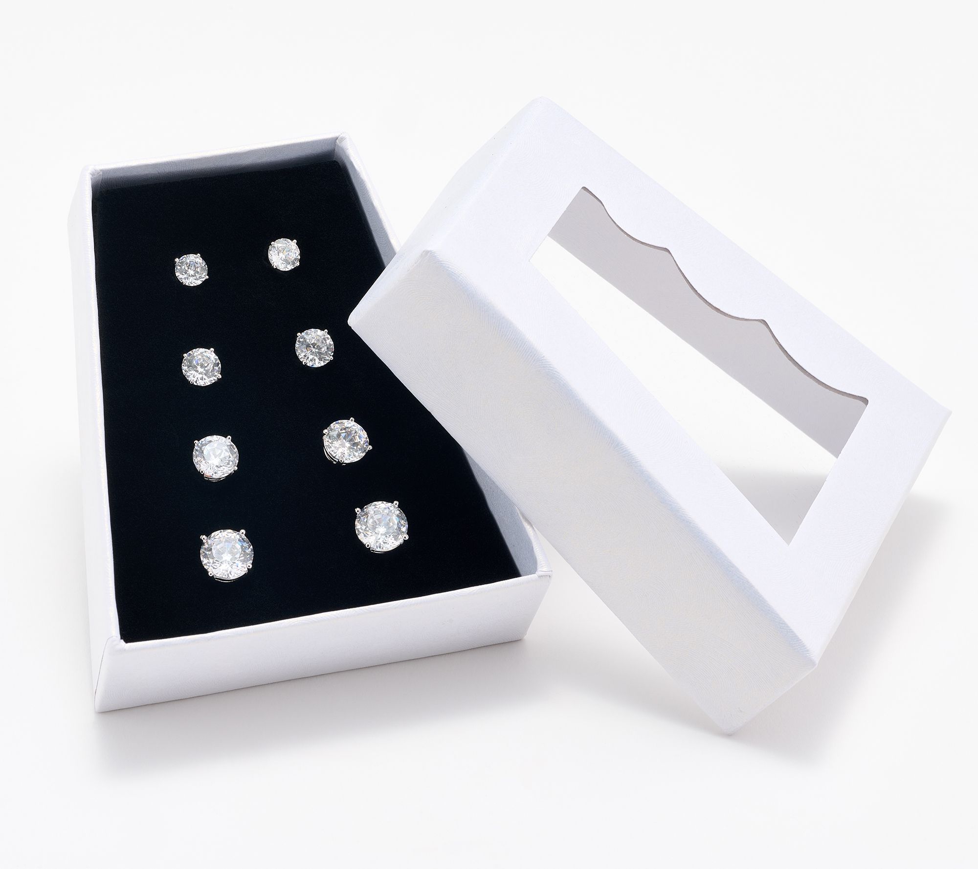 Diamonique Classics Set of 4 100 Facet Stud Earrings, Sterl