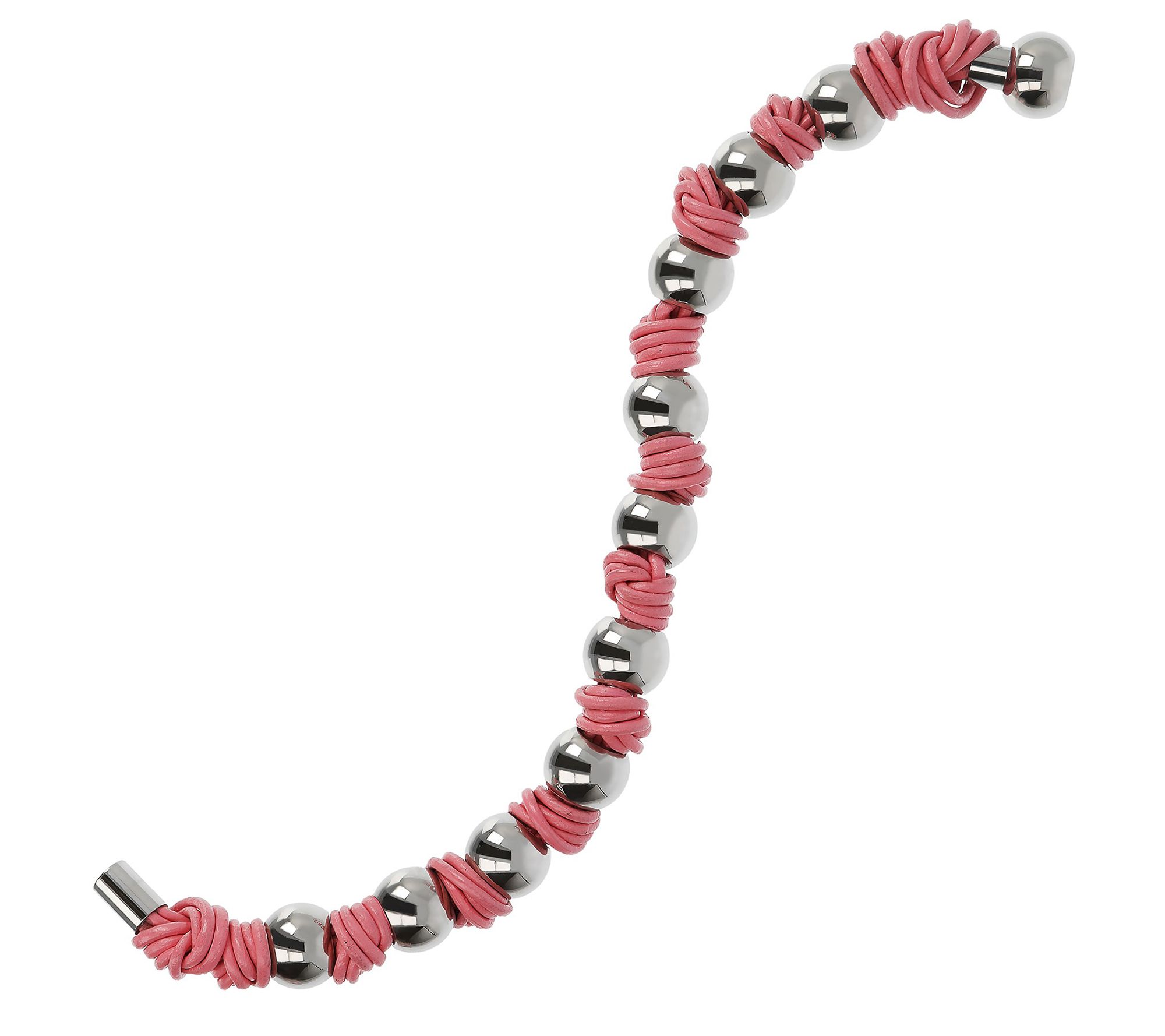 Steel By Design Polished Bead & Leather Knot Bracelet