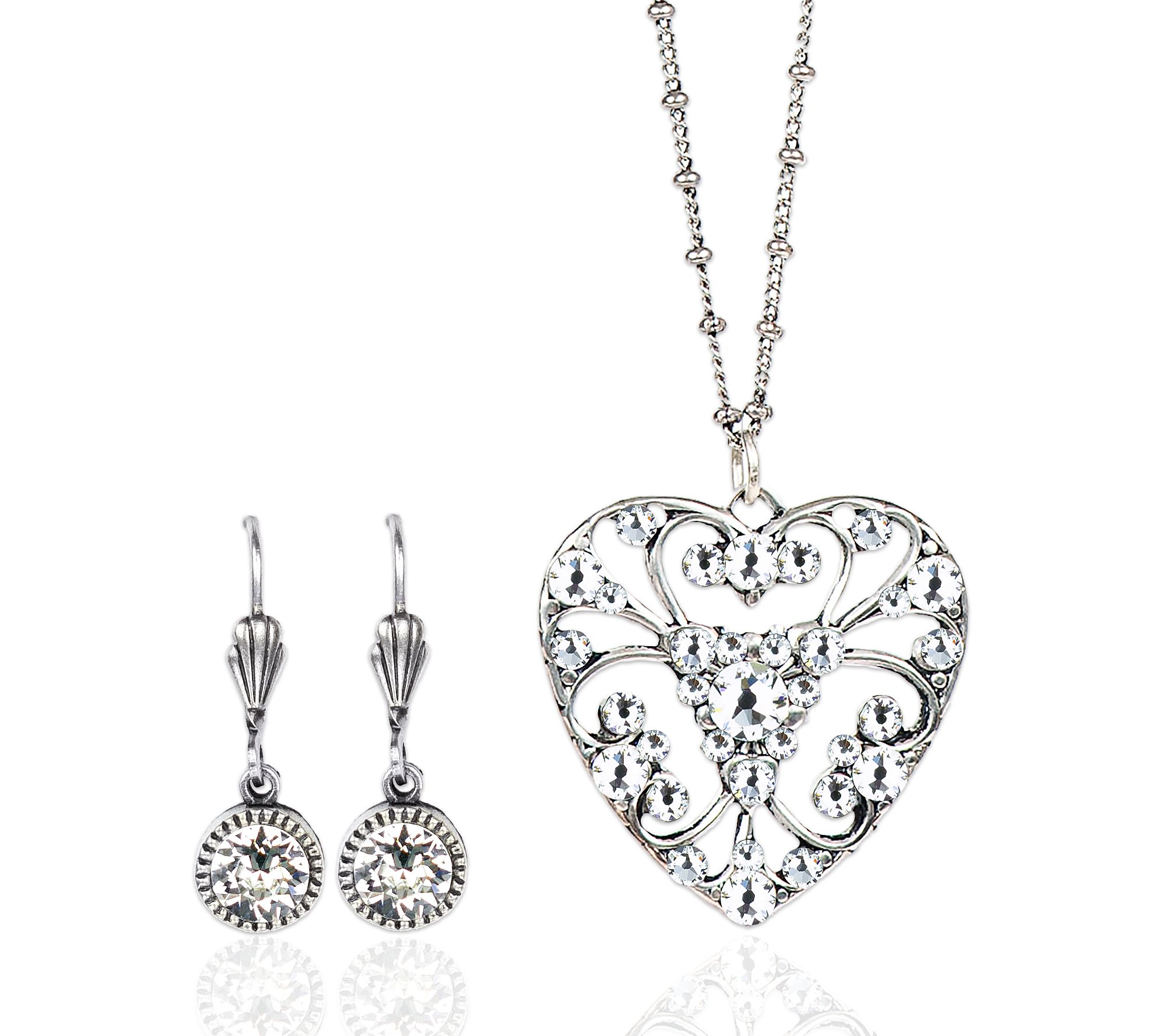 Anne Koplik Crystal Lace Heart Neckla ce & Earrings