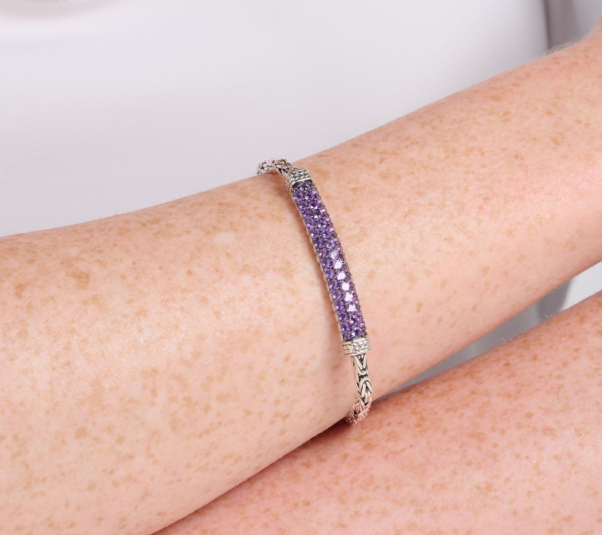 JAI Sterling Silver Pave Gemstone Byzantine Bracelet