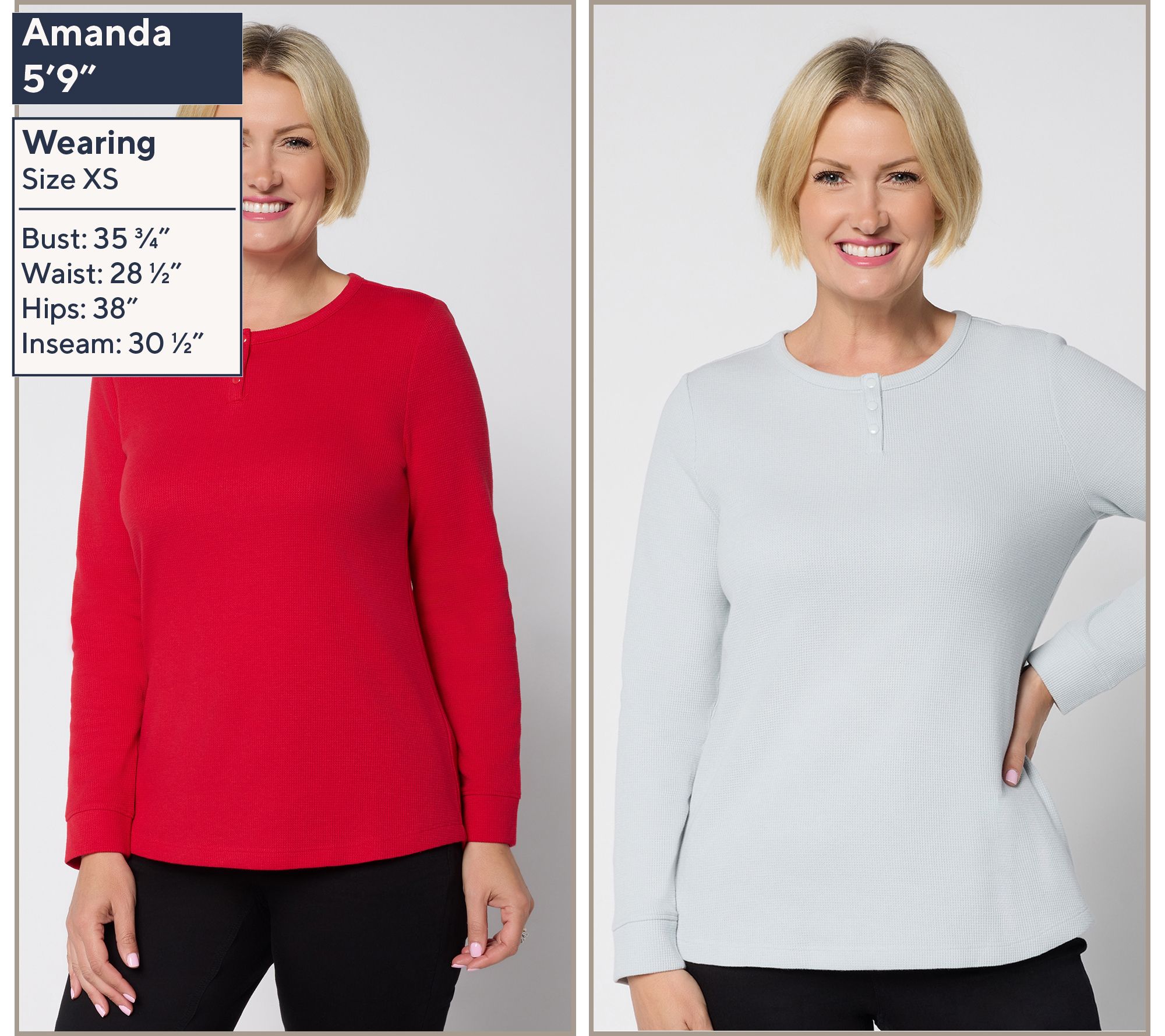 Denim & Co. Essentials 2-Pack Waffle Knit Henley Tops