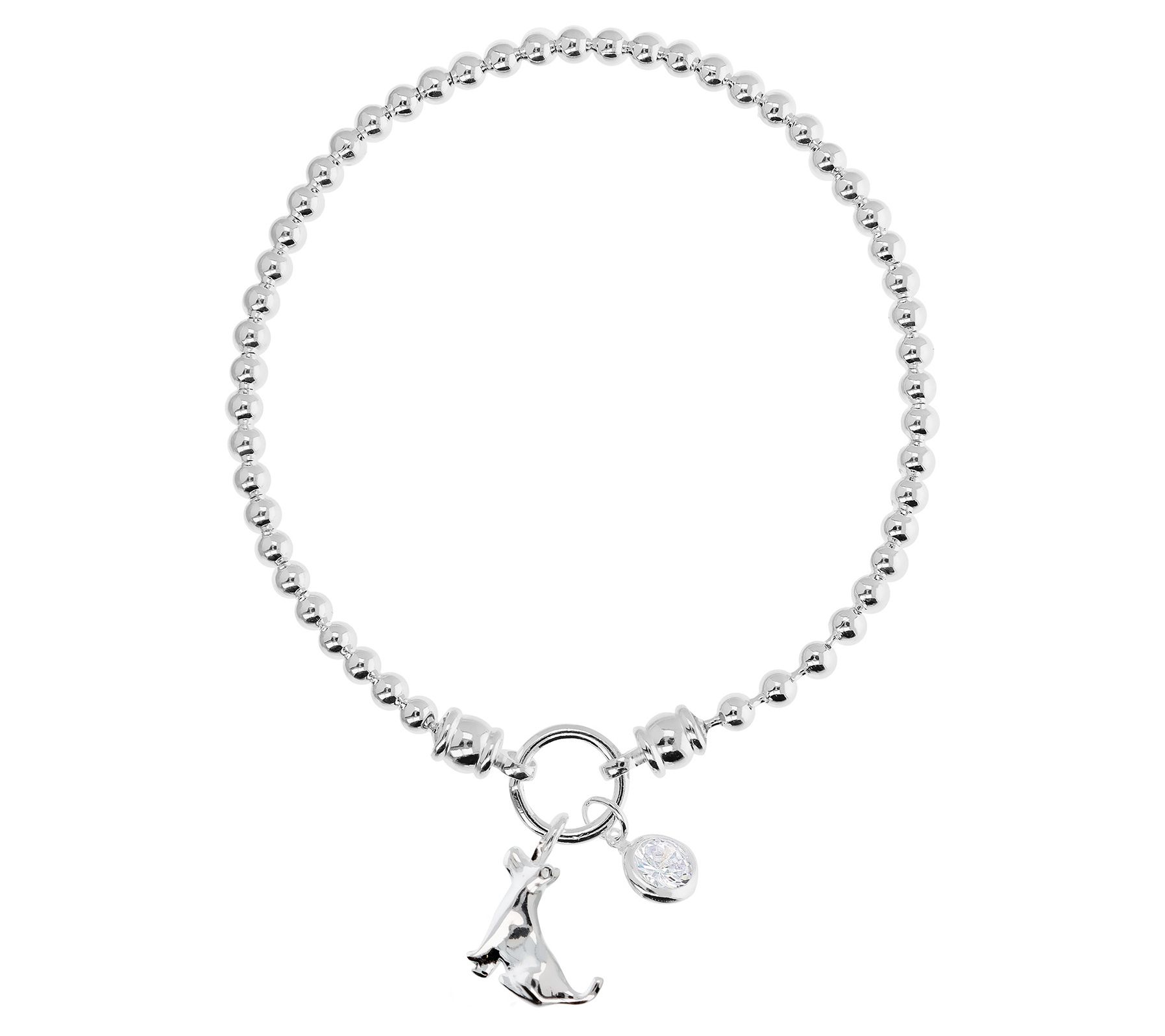 Diamonique Stretch Bead Charm Bracelet, Sterling Silver