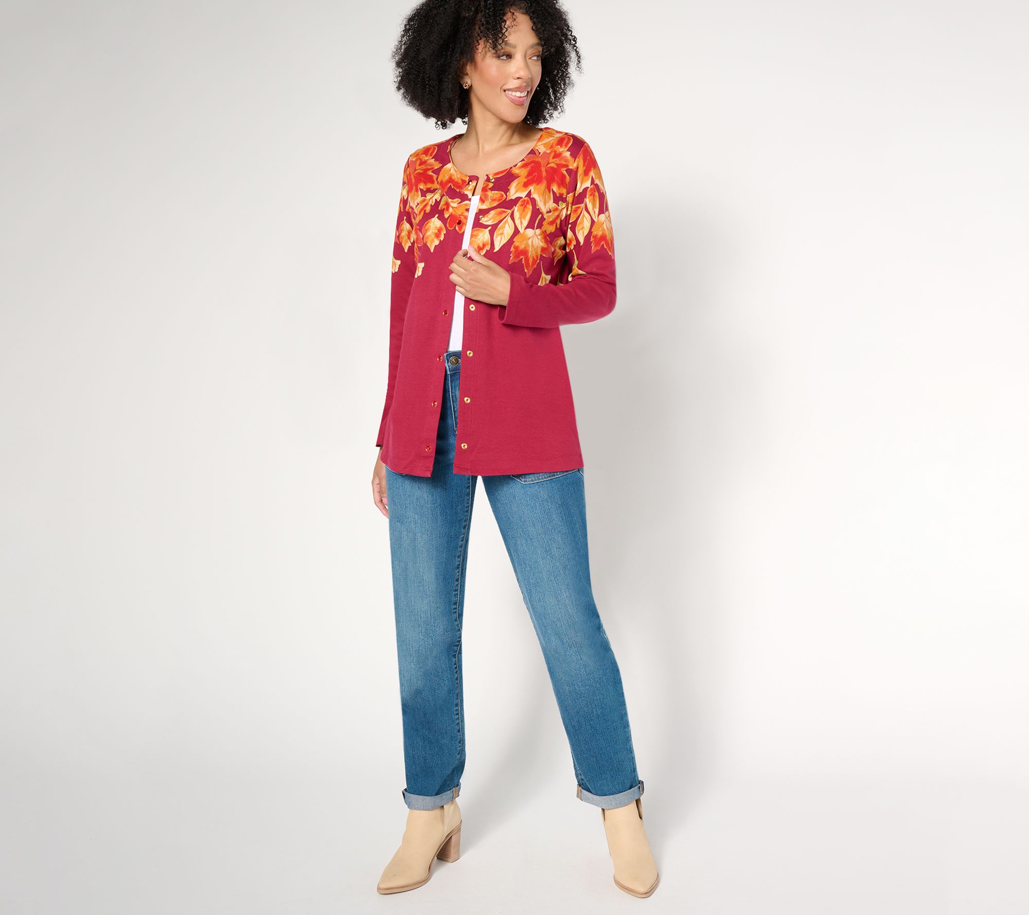 Quacker Factory Fall is in the Air Long Sleeve Printed Cardigan