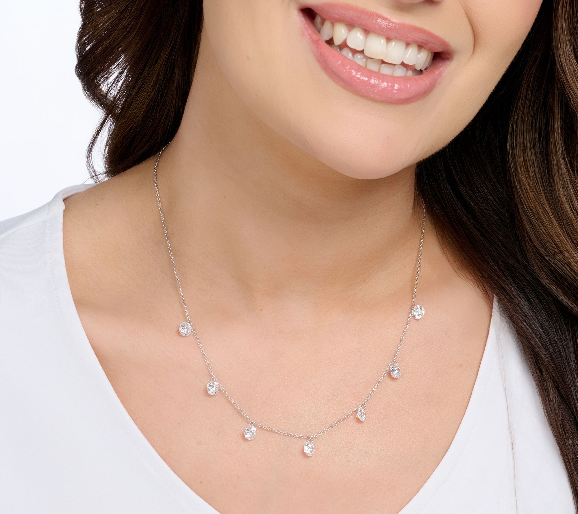 Diamonique Classics Round Station Necklace, Sterling Silver