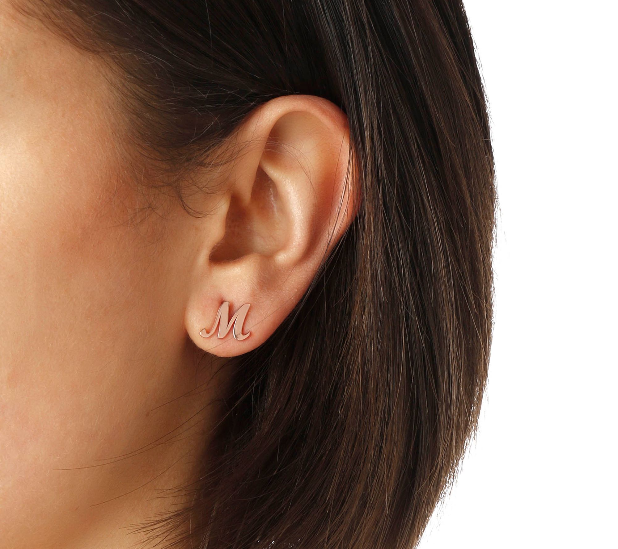 Italian Silver Initial Stud Earrings, 18K Roseold-Plated