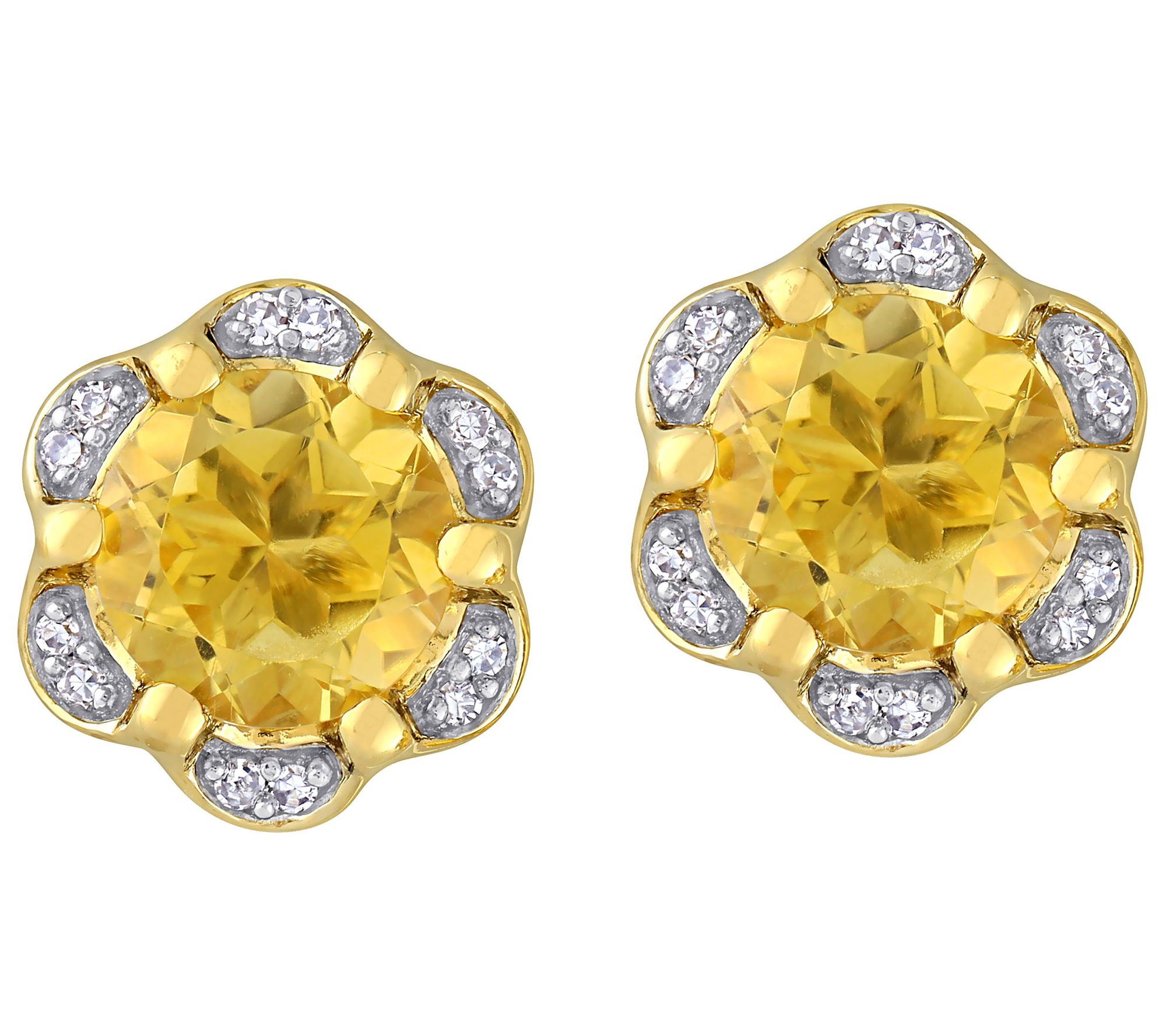 14K 1.50 cttw Citrine and Diamond Accent Stud Earrings