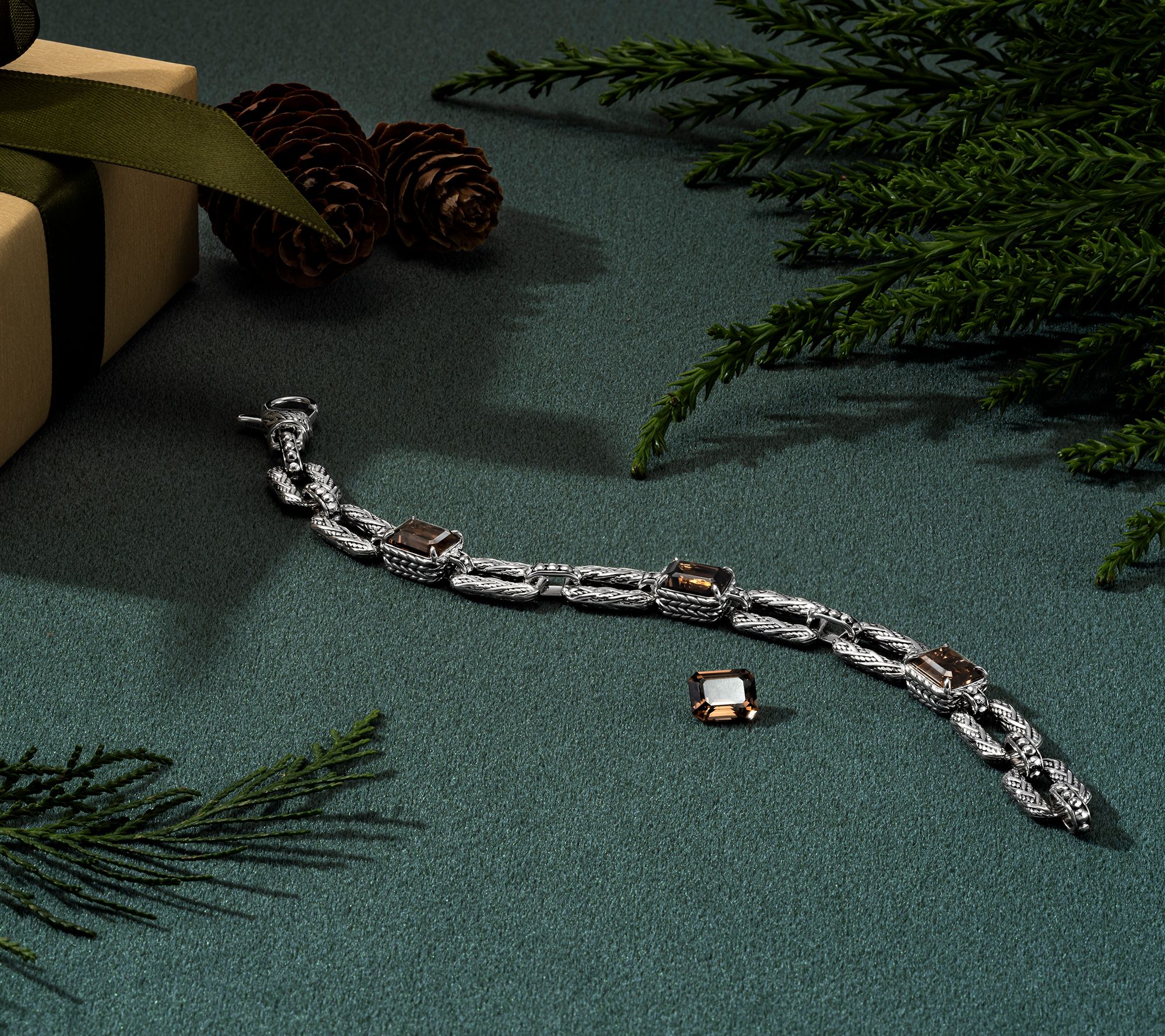 JAI Sterling Silver Legacy Woven Emerald Cut Gem Bracelet